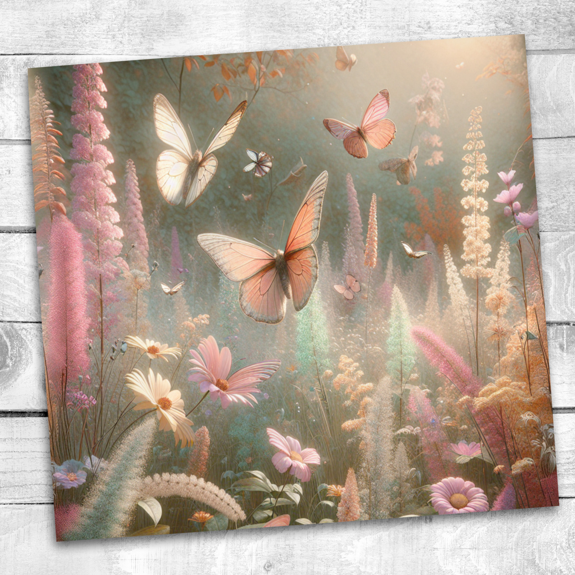 Butterfly Bloom Tumblerwrap, Pastel Garden Sublimation, Dreamy Floral Clipart, Boho Butterfly Art, Feminine Nature Aesthetic