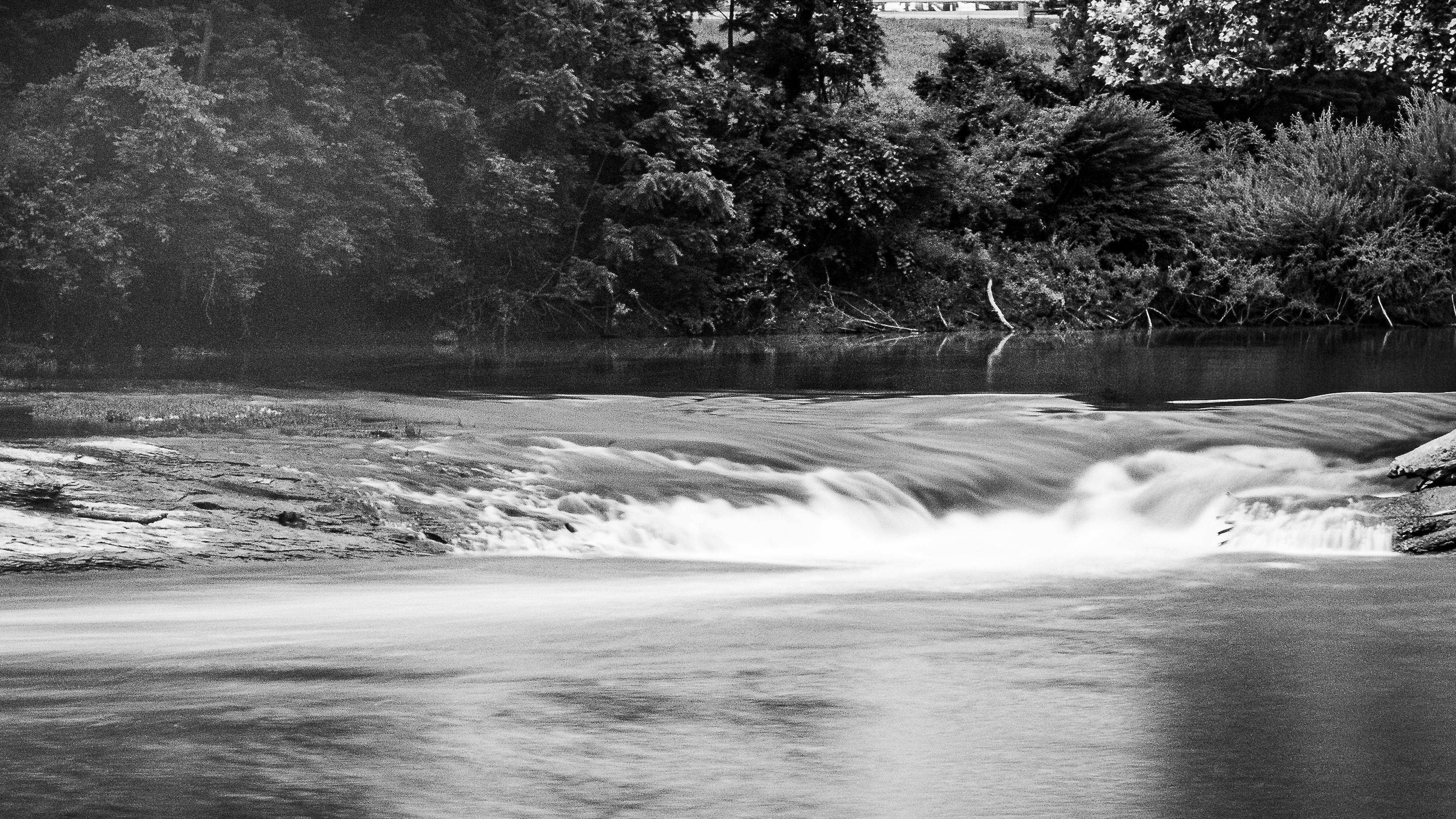 Black and white river landscape photograph