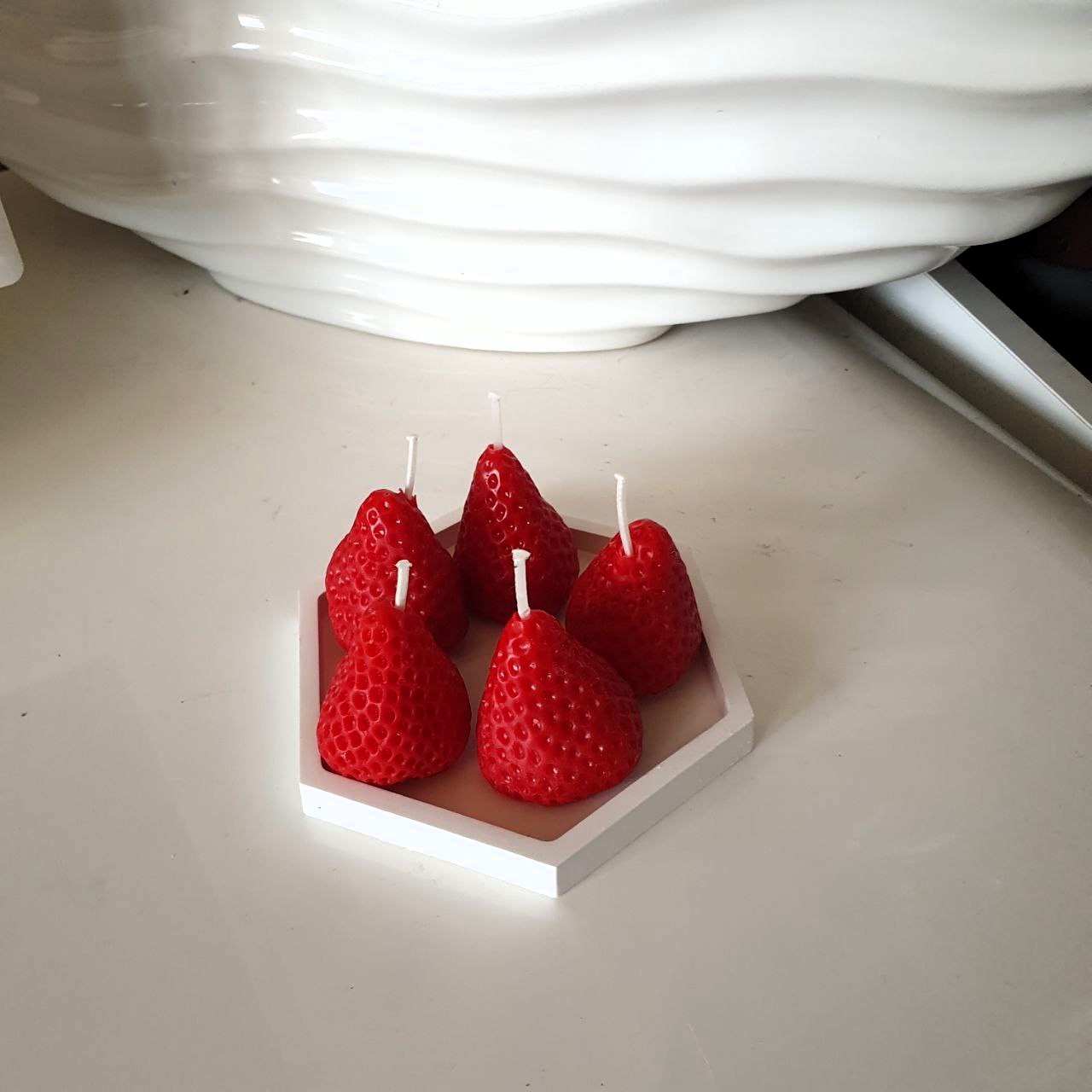 5 x Erdbeer-Kerzen