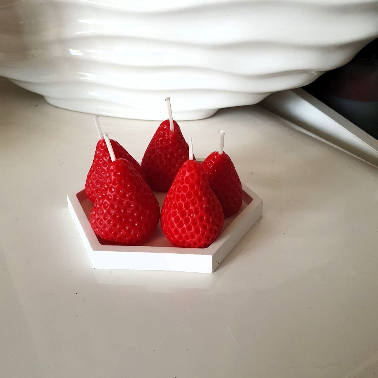 5 x Erdbeer-Kerzen