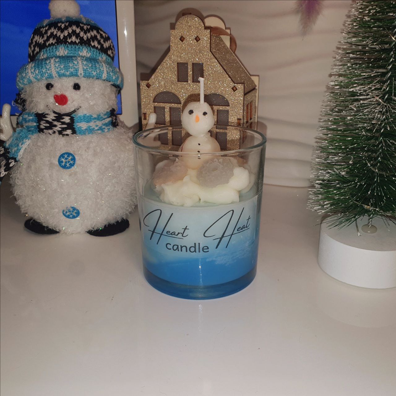Weihnachtskerze Schneemann im Glas