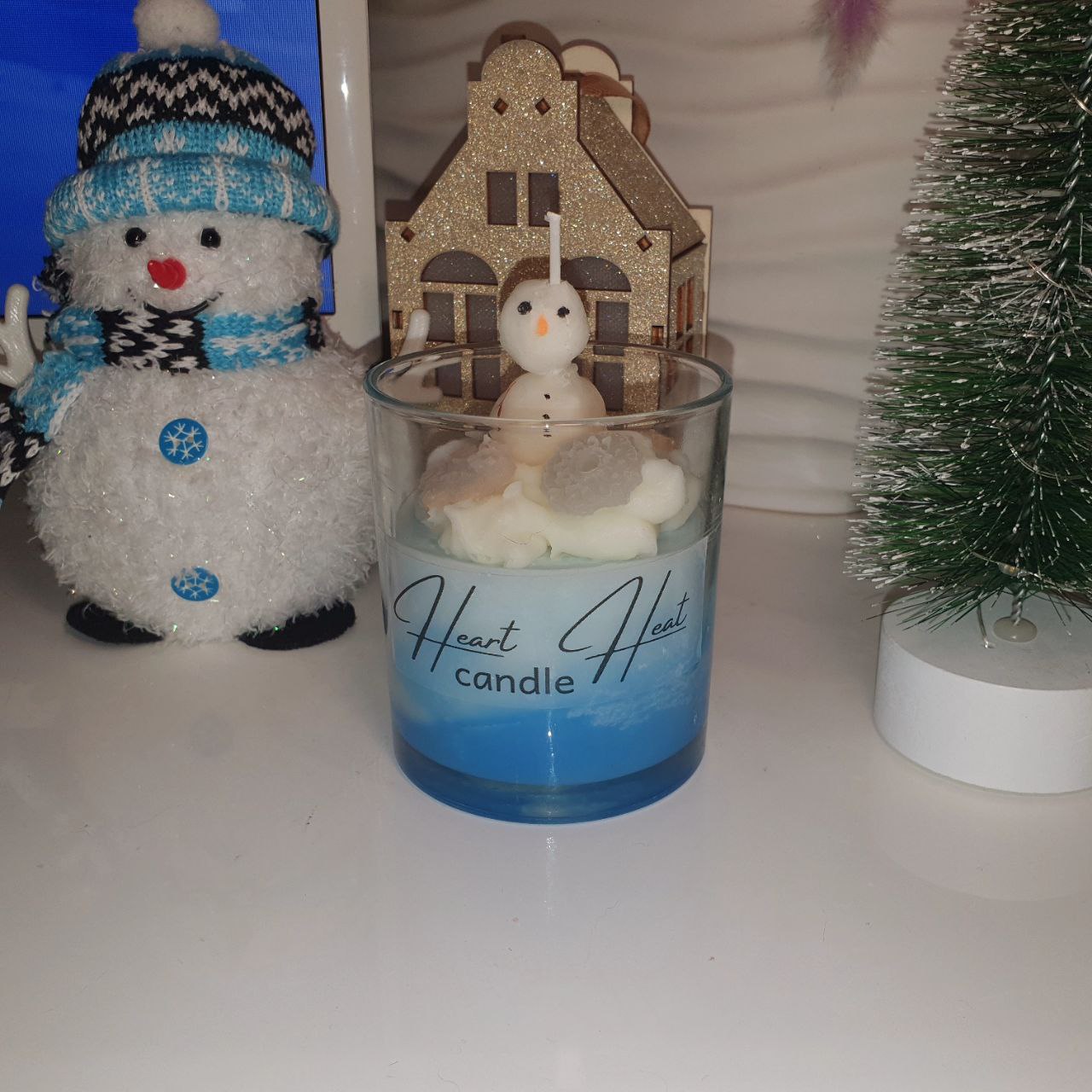 Weihnachtskerze Schneemann im Glas