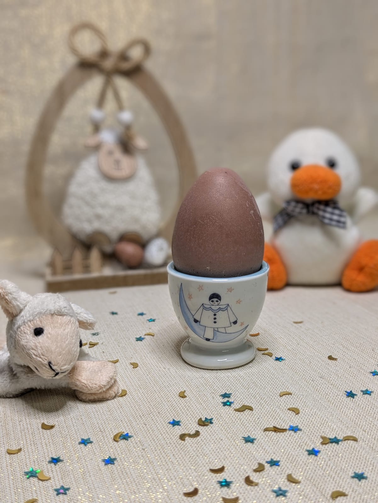 Coquetier enfant Pierrot La Lune et son œuf en savon