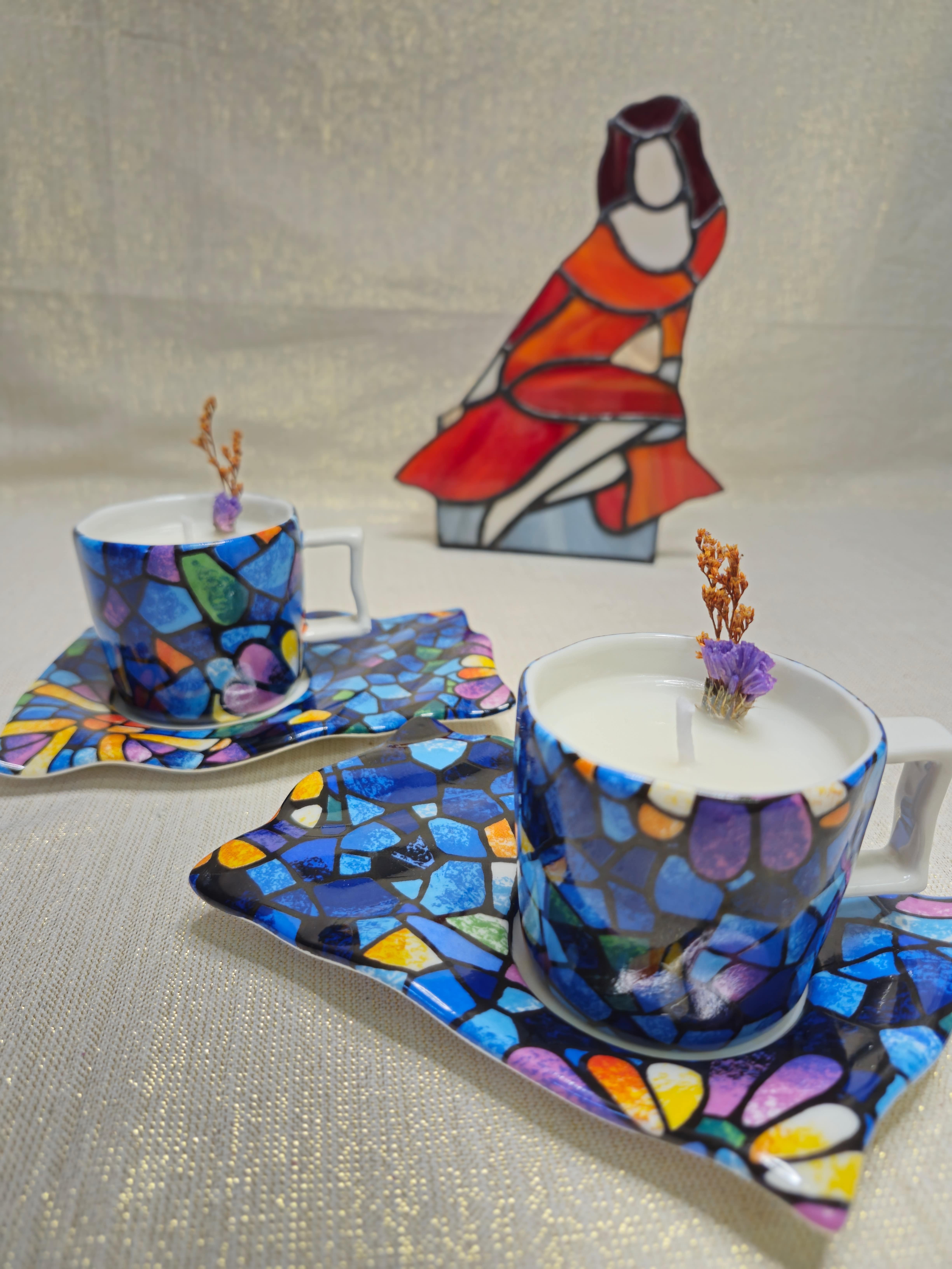 Duo de tasse à café et soucoupe  "Art Trencadis" Barcelone