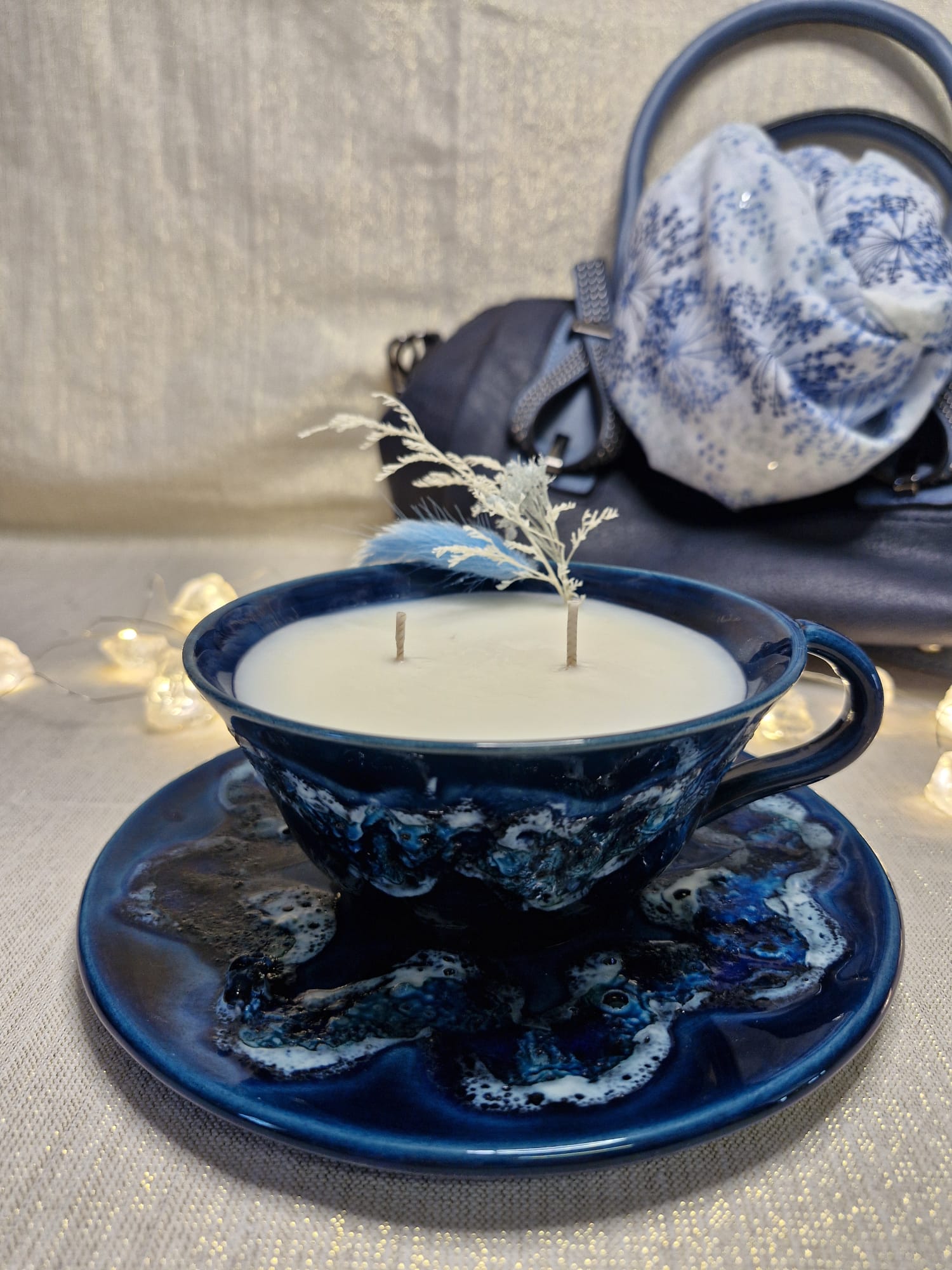 Tasse Bleue et sa soucoupe style Vallauris