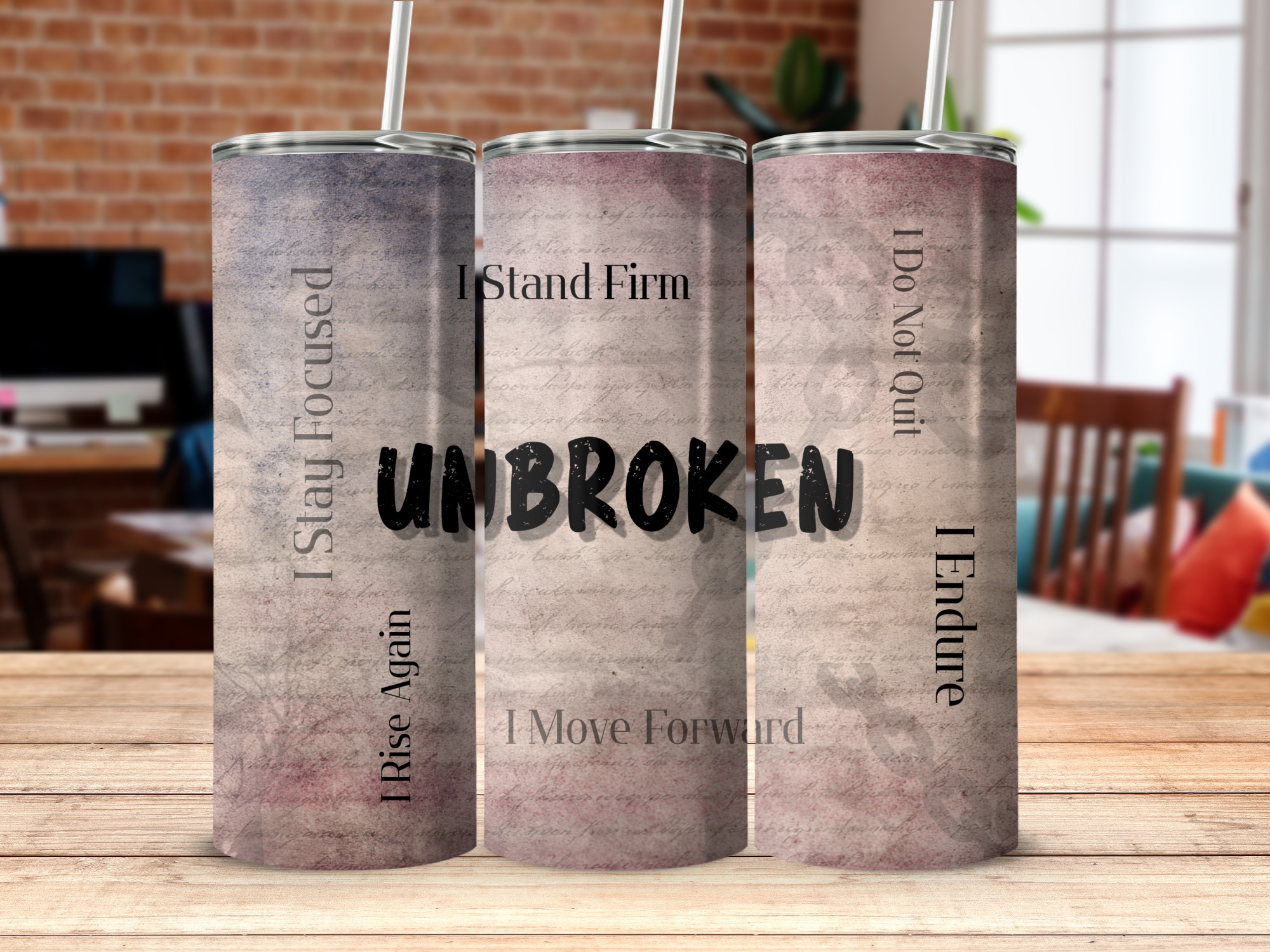 UNBROKEN Affirmation Tumbler Wrap | Motivational 20oz Skinny Tumbler Design | Strength & Resilience Sublimation Wrap