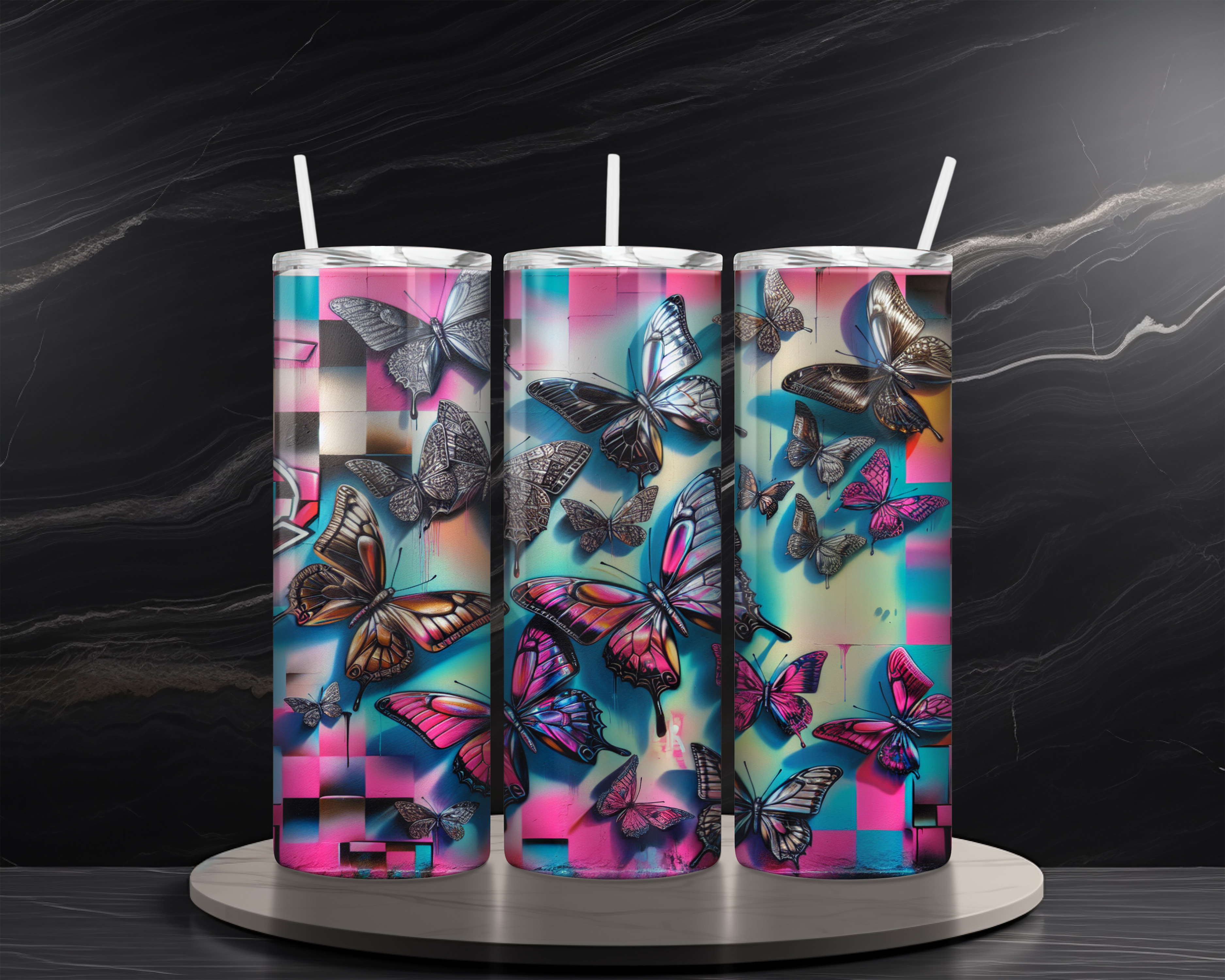Butterfly 20 oz Skinny Tumbler Sublimation Design Digital Download PNG Instant DIGITAL ONLY, Butterfly Mural Tumbler Wrap