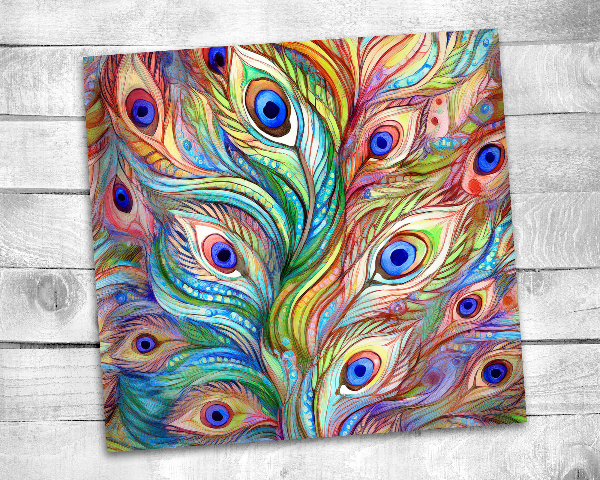 Peacock Feathers 20 oz Skinny Tumbler Sublimation Design Digital Download PNG Instant DIGITAL ONLY, Vintage Peacock Feathers Tumbler Wrap