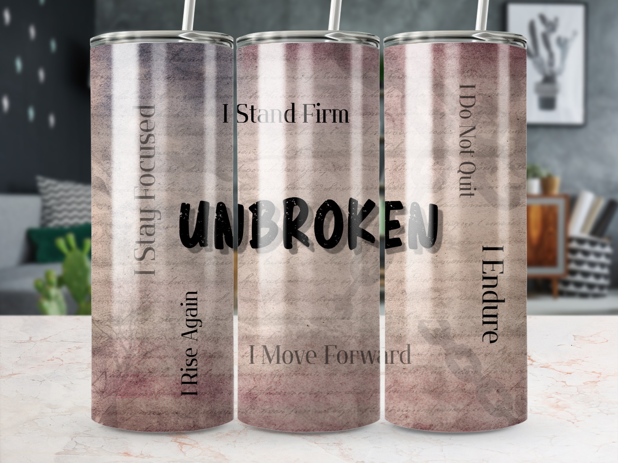 UNBROKEN Affirmation Tumbler Wrap | Motivational 20oz Skinny Tumbler Design | Strength & Resilience Sublimation Wrap