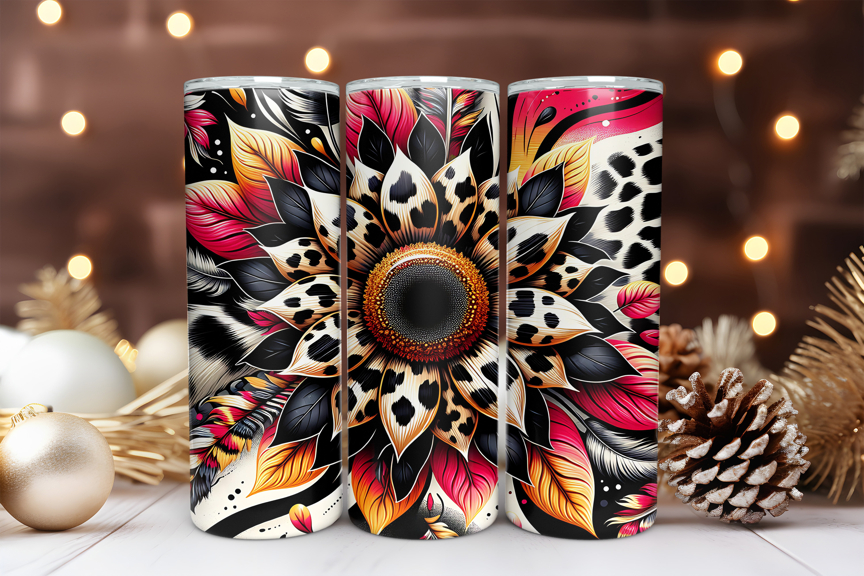 Leopard Print 20 oz Skinny Tumbler Sublimation Design Digital Download PNG Instant DIGITAL ONLY, Leopard Sunflower 1 Tumbler Wrap