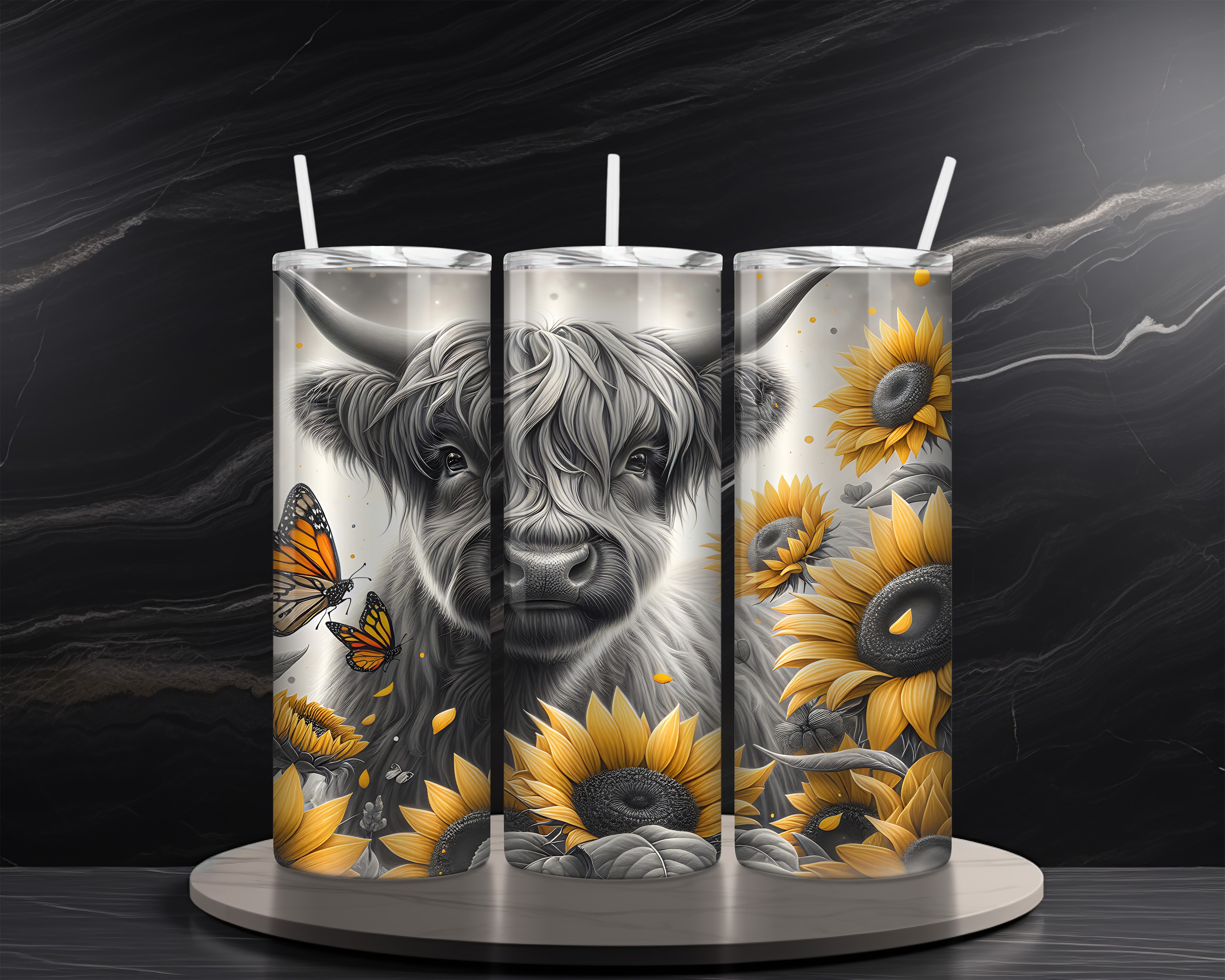 Highlander Cow 20 oz Skinny Tumbler Sublimation Design Digital Download PNG Instant DIGITAL ONLY, Tumbler Wrap