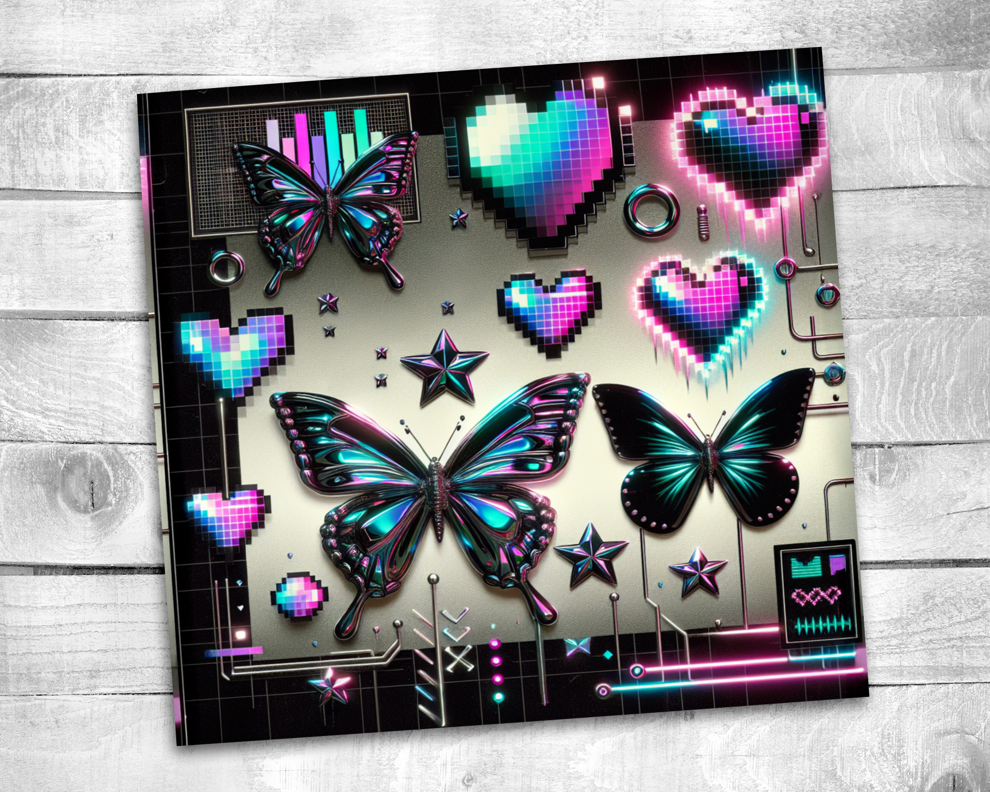 Butterfly 20 oz Skinny Tumbler Sublimation Design Digital Download PNG Instant DIGITAL ONLY, Chrome Butterfly Tumbler Wrap