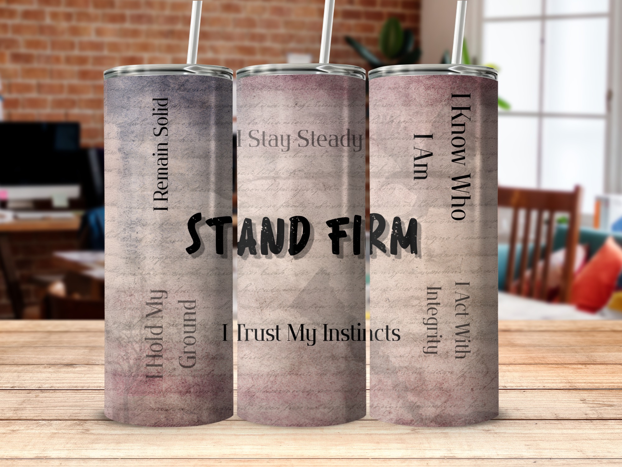 STAND FIRM Affirmation Tumbler Wrap | Faith & Strength Motivational Skinny Tumbler | 20oz Sublimation Design