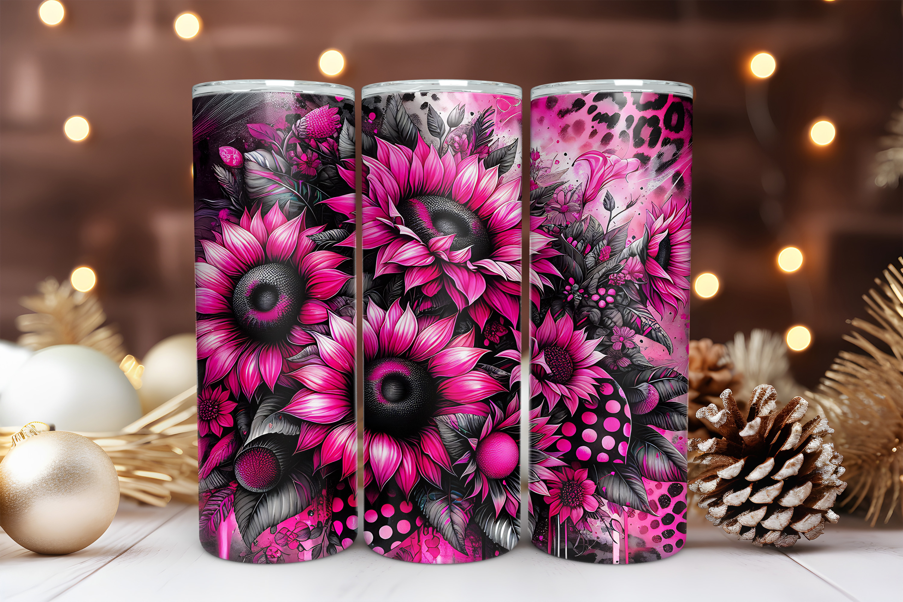 Neon Floral 20 oz Skinny Tumbler Sublimation Design Digital Download PNG Instant DIGITAL ONLY Neon Pink Floral Tumbler Wrap