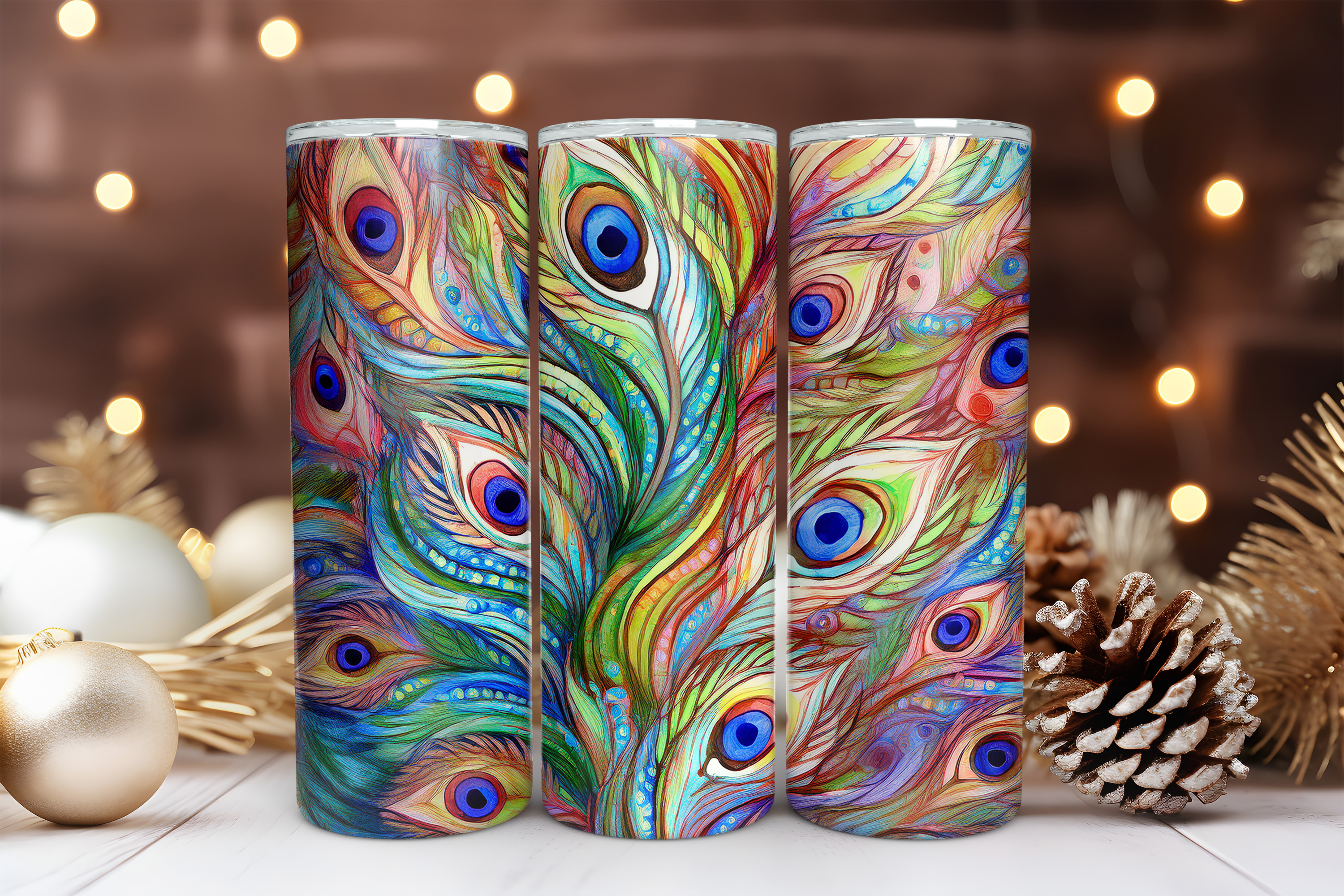 Peacock Feathers 20 oz Skinny Tumbler Sublimation Design Digital Download PNG Instant DIGITAL ONLY, Vintage Peacock Feathers Tumbler Wrap