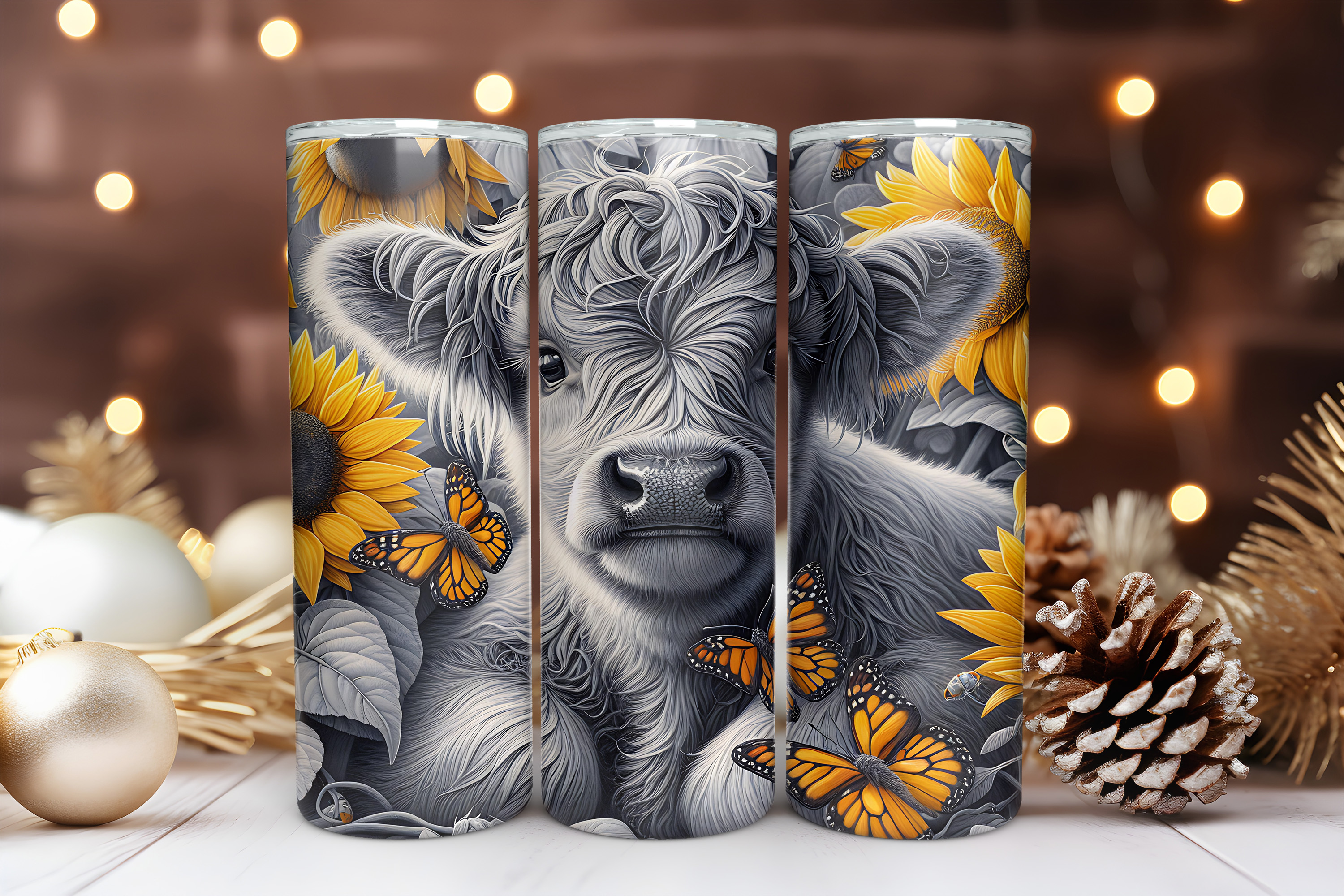 Highlander Cow 20 oz Skinny Tumbler Sublimation Design Digital Download PNG Instant DIGITAL ONLY, Baby Highland Cow Tumbler Wrap