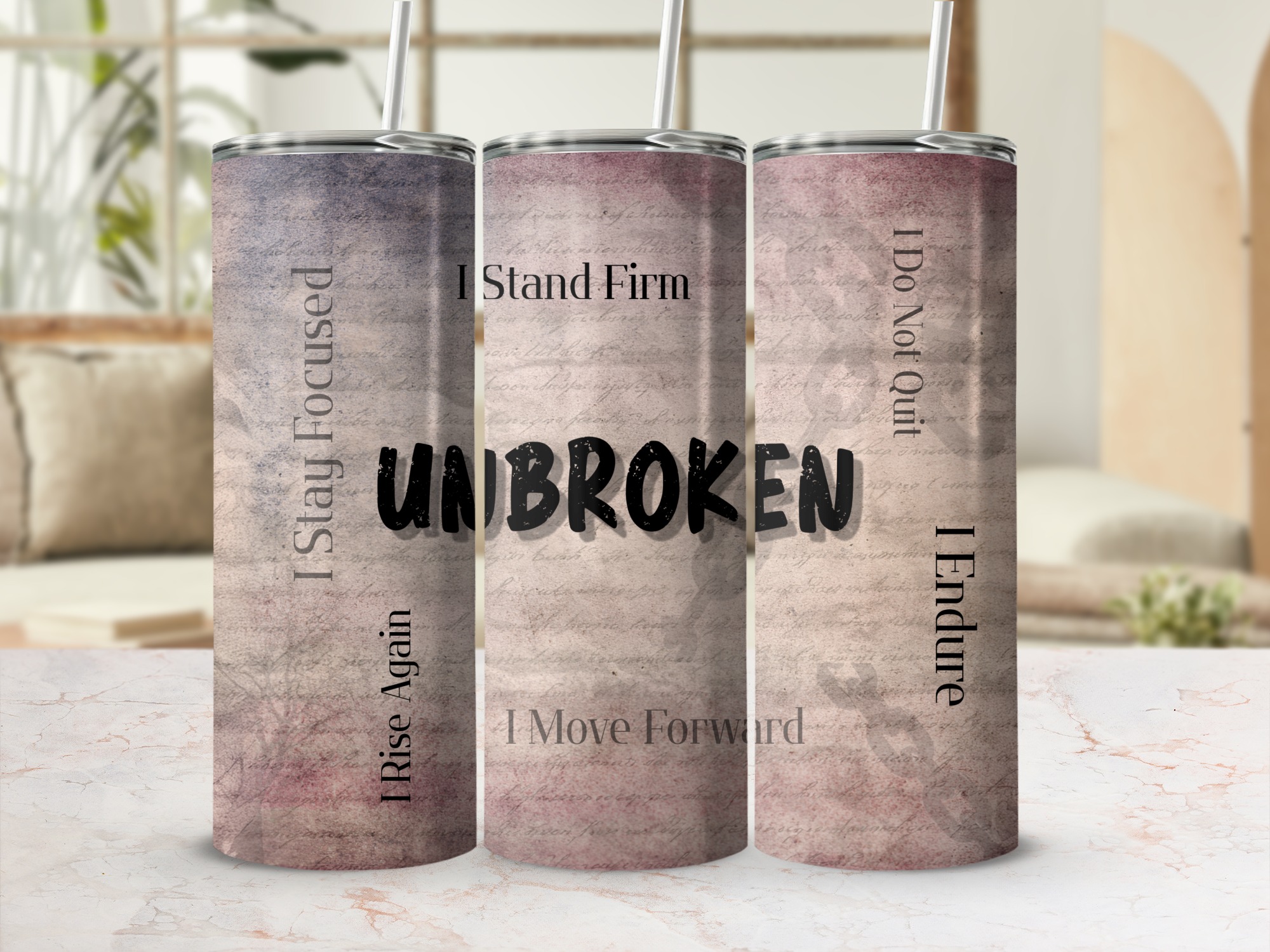 UNBROKEN Affirmation Tumbler Wrap | Motivational 20oz Skinny Tumbler Design | Strength & Resilience Sublimation Wrap