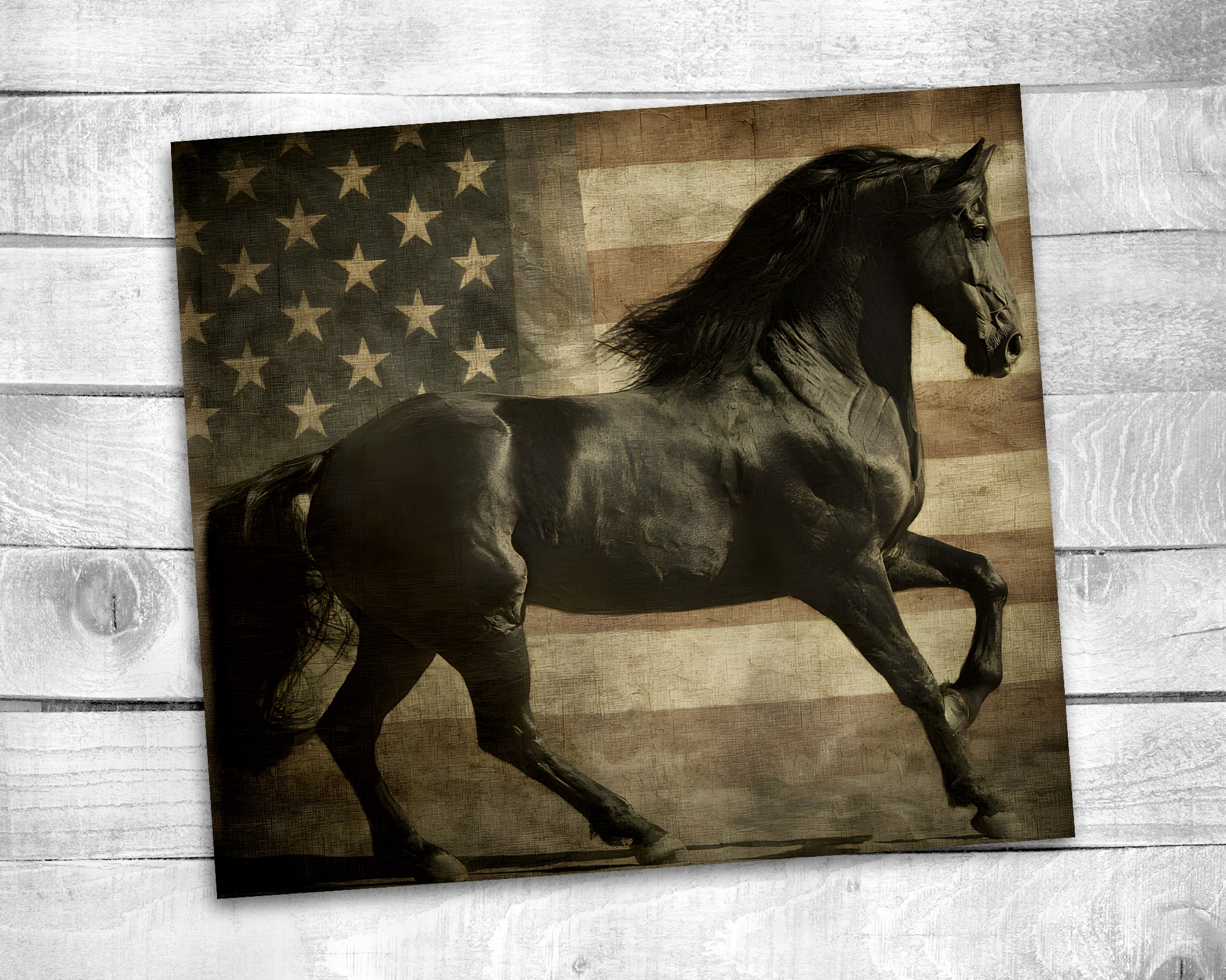 Patriotic Black Horse Tumbler Wrap | American Flag Horse 20oz Skinny Sublimation Design | Western Freedom Tumbler Wrap