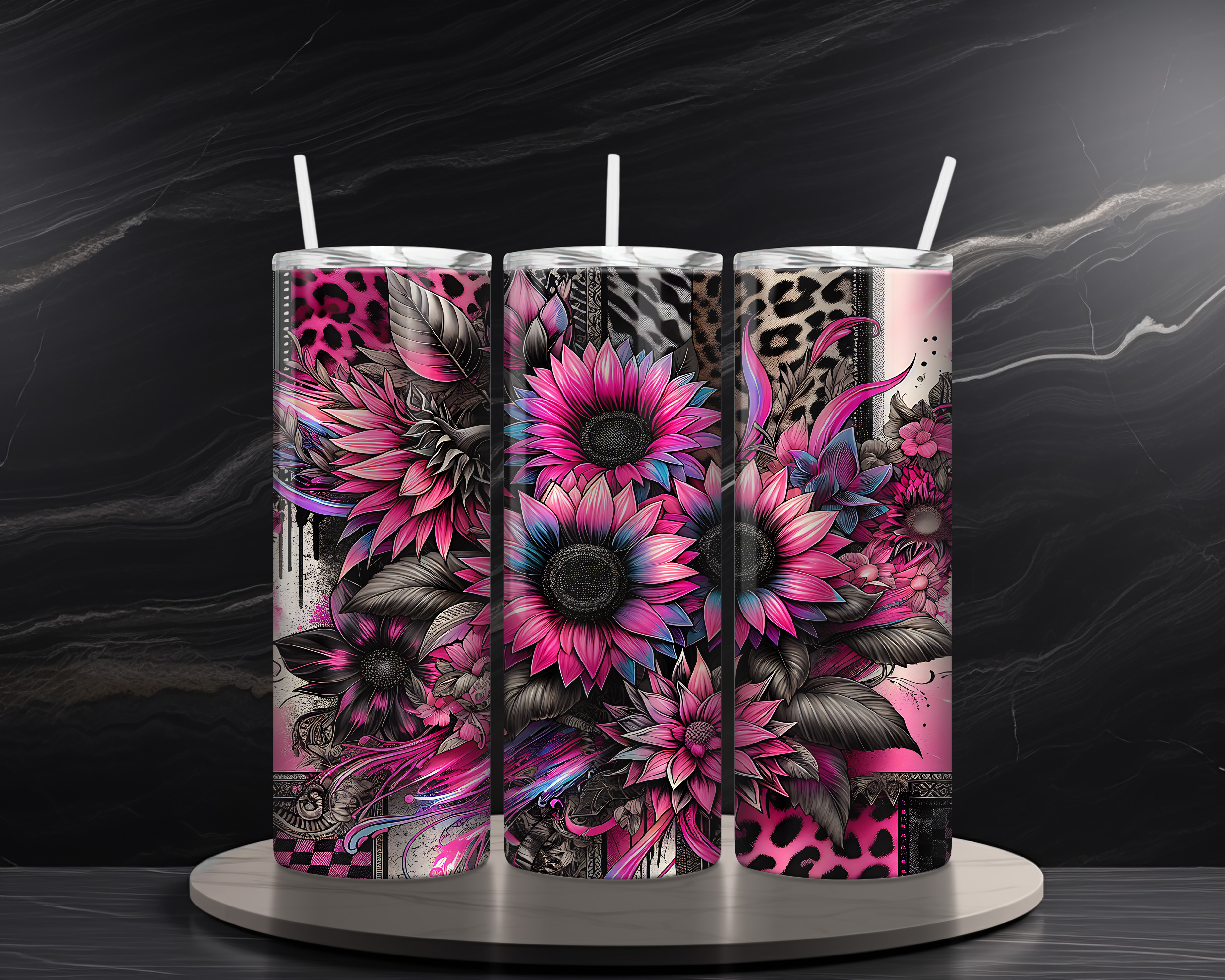 Neon Sunflowers 20 oz Skinny Tumbler Sublimation Design Digital Download PNG Instant DIGITAL ONLY Neon Sunflower 1 Tumbler Wrap