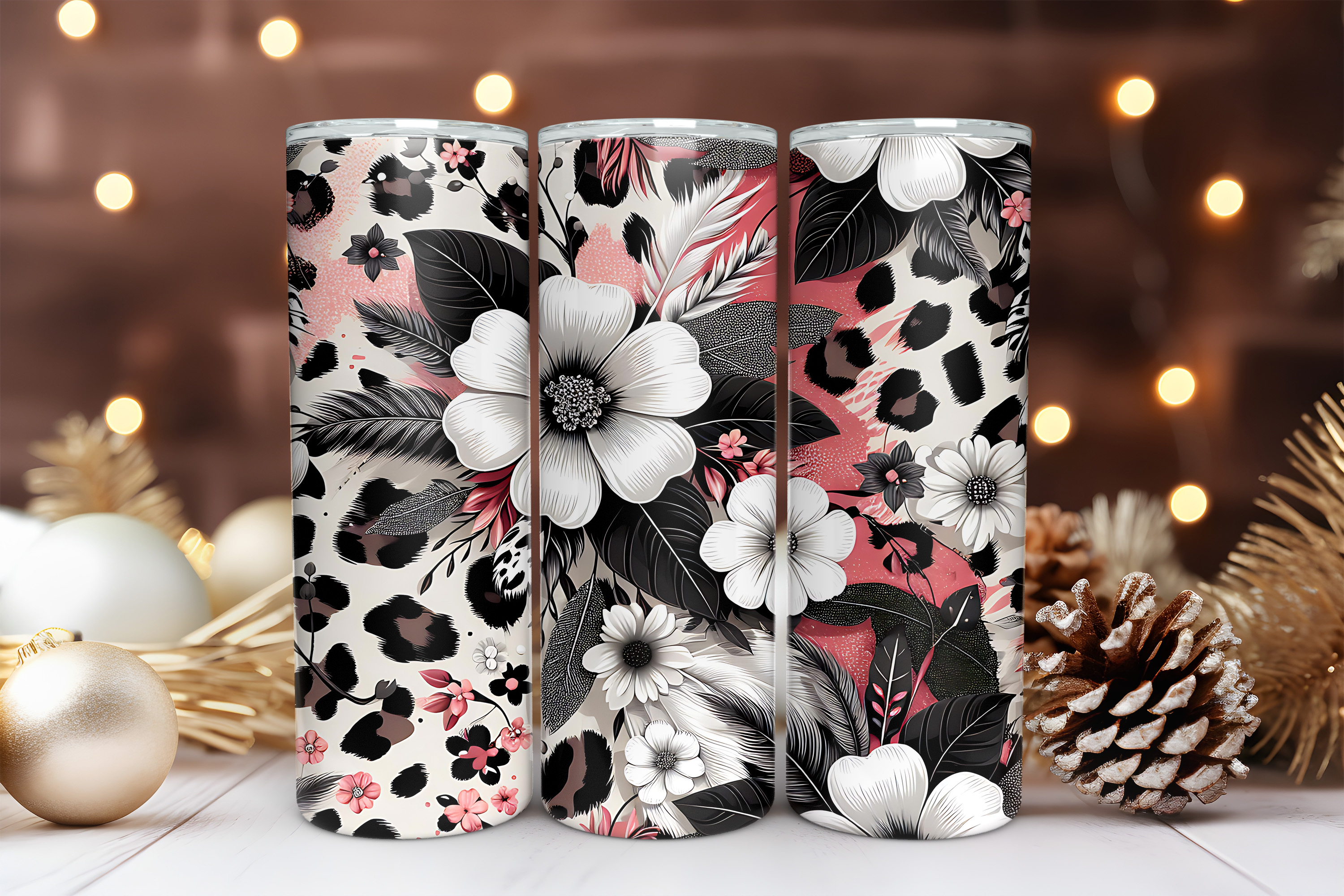 Pink Floral 20 oz Skinny Tumbler Sublimation Design Digital Download PNG Instant DIGITAL ONLY, Boho Floral Tumbler Wrap