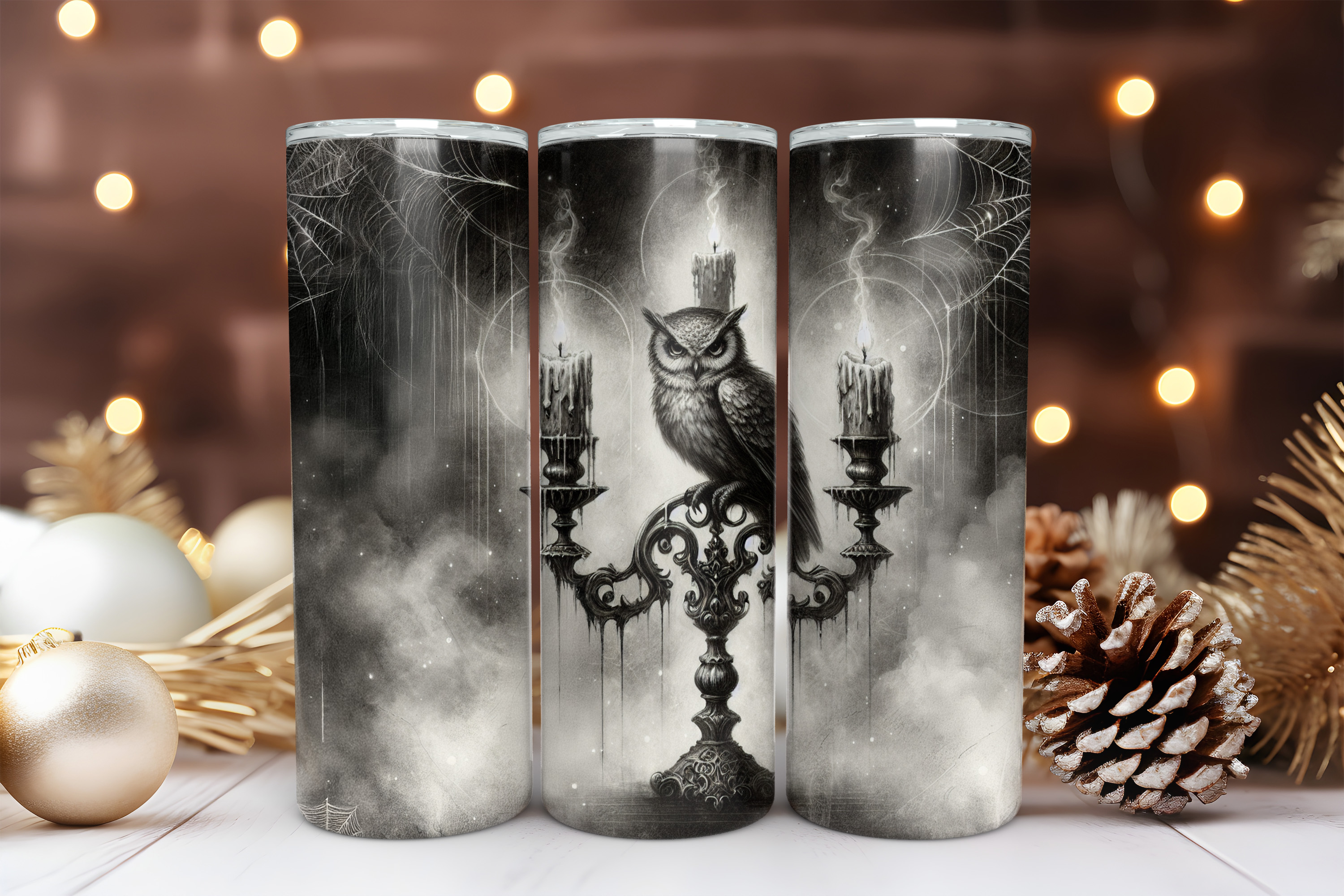 Gothic Owl 20 oz Skinny Tumbler Sublimation Design Digital Download PNG Instant DIGITAL ONLY, Dark Academia Owl Tumbler Wrap