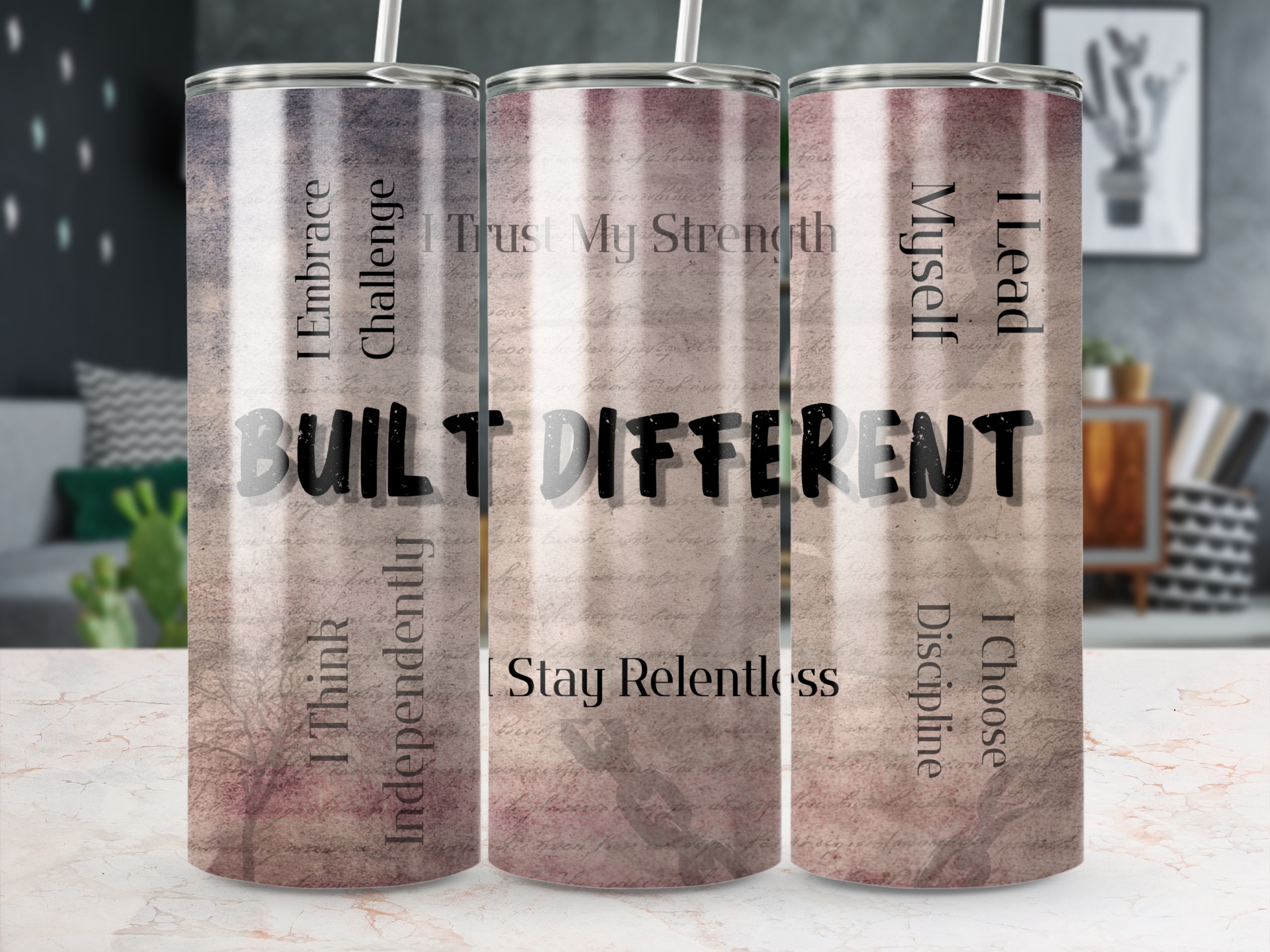 BUILT DIFFERENT Affirmation Tumbler Wrap | Empowering Motivational Skinny Tumbler Design | 20oz Sublimation Wrap