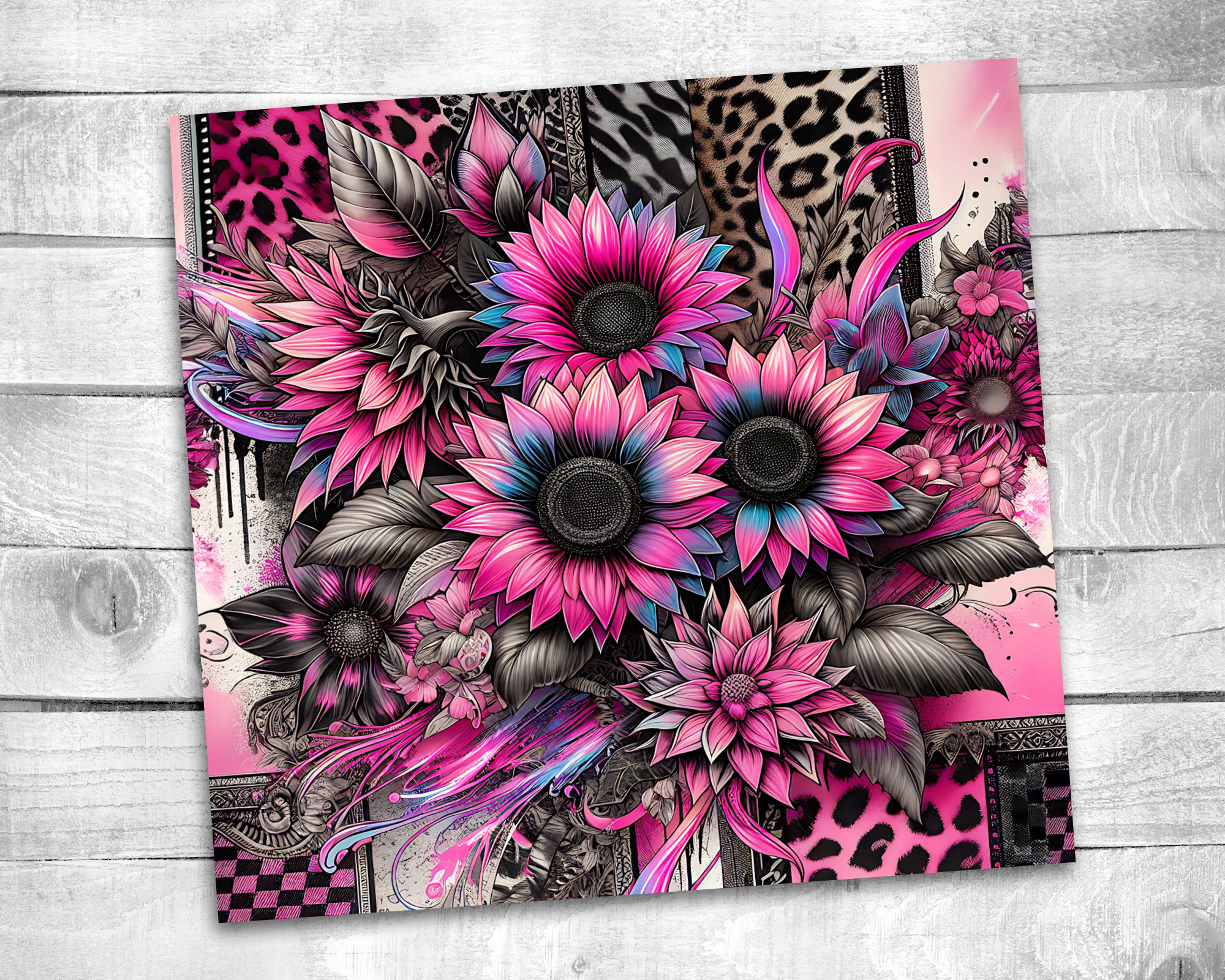 Neon Sunflowers 20 oz Skinny Tumbler Sublimation Design Digital Download PNG Instant DIGITAL ONLY Neon Sunflower 1 Tumbler Wrap