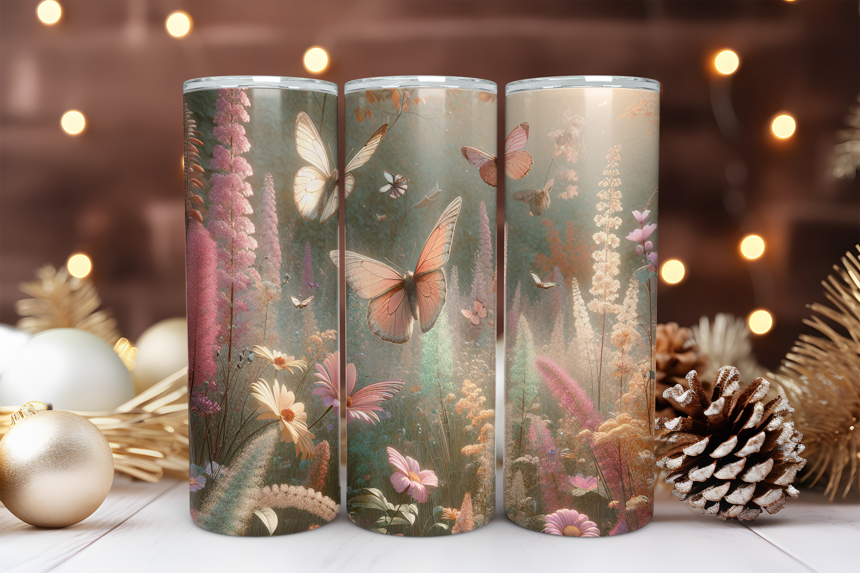 Butterfly 20 oz Skinny Tumbler Sublimation Design Digital Download PNG Instant DIGITAL ONLY, Butterfly Bloom Tumbler Wrap