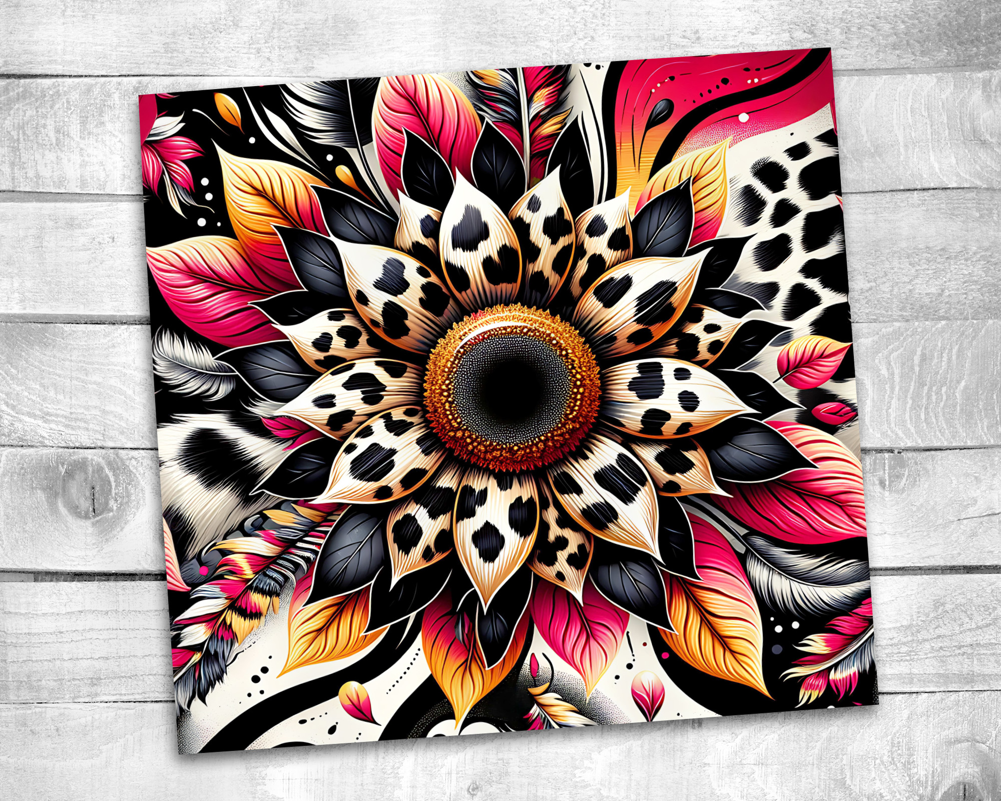 Leopard Print 20 oz Skinny Tumbler Sublimation Design Digital Download PNG Instant DIGITAL ONLY, Leopard Sunflower 1 Tumbler Wrap