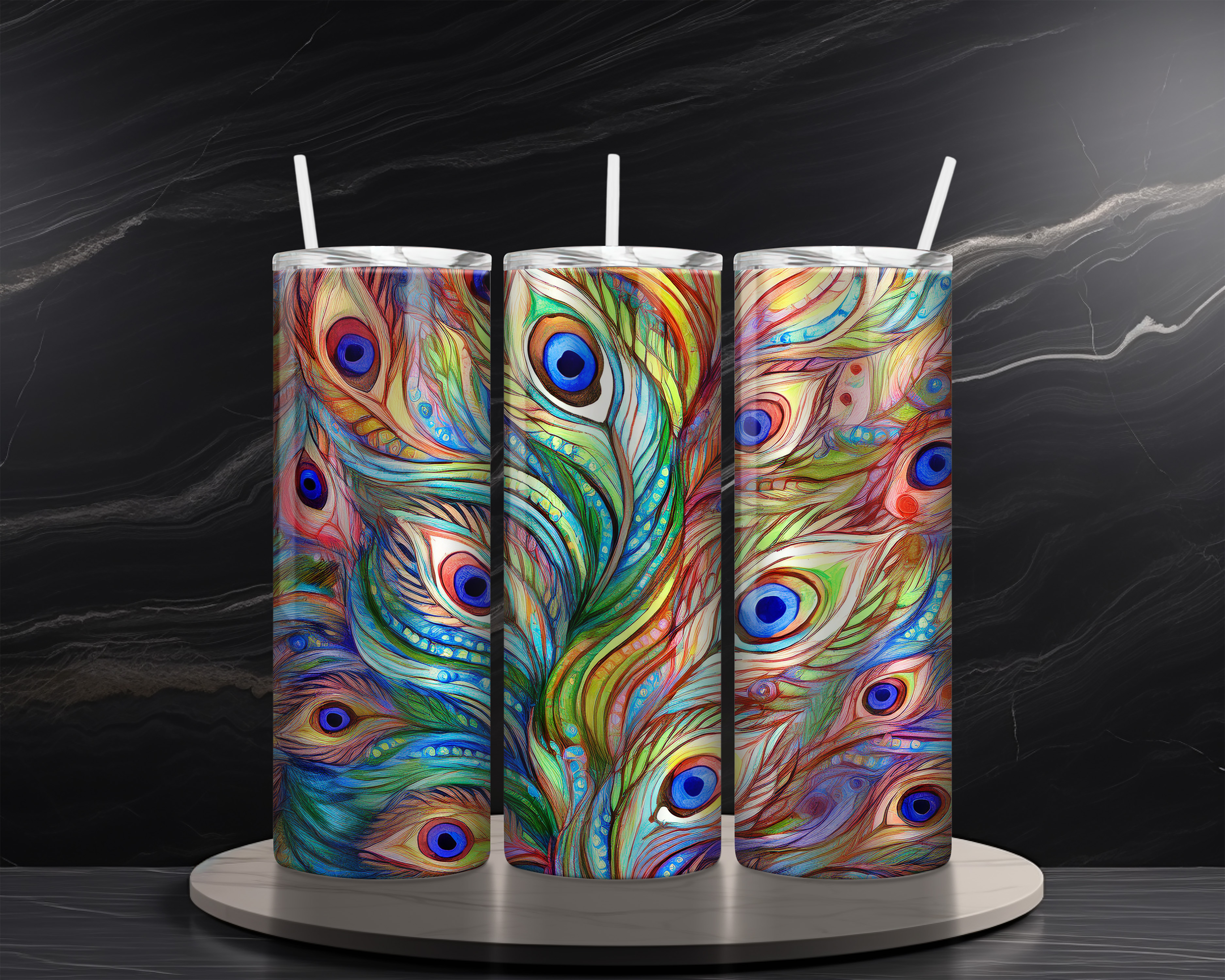 Peacock Feathers 20 oz Skinny Tumbler Sublimation Design Digital Download PNG Instant DIGITAL ONLY, Vintage Peacock Feathers Tumbler Wrap