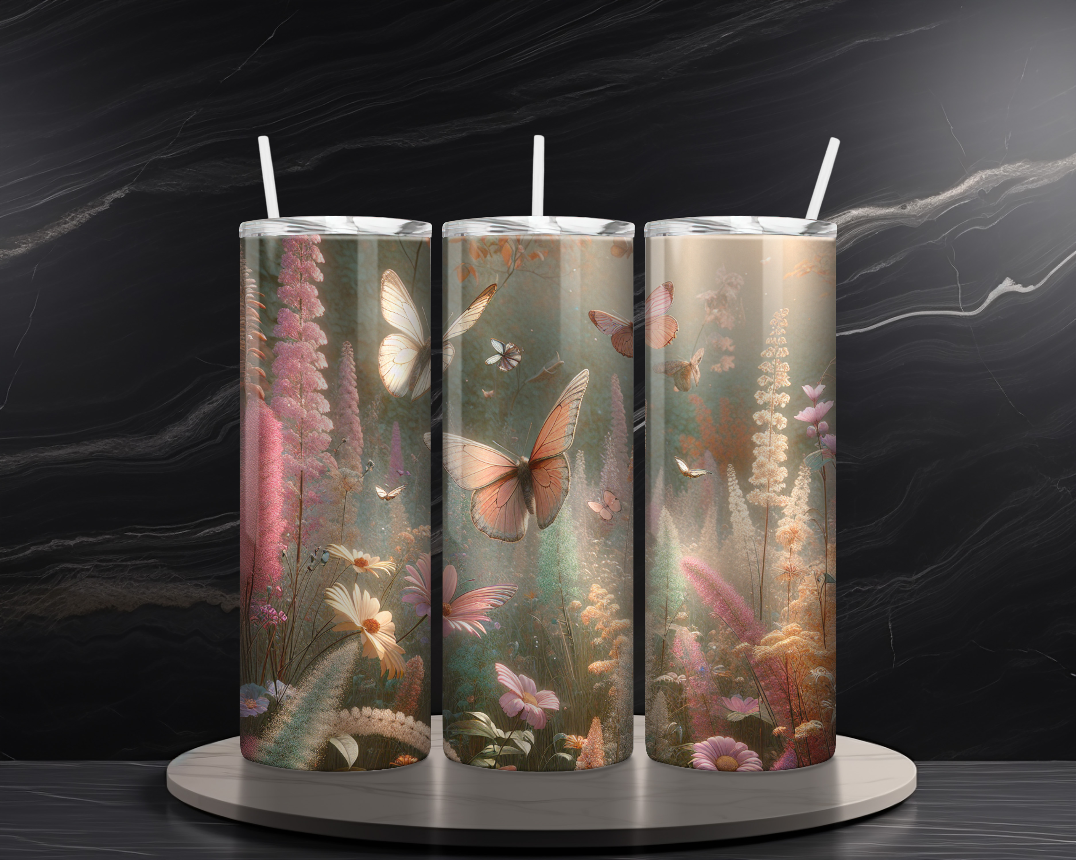 Butterfly 20 oz Skinny Tumbler Sublimation Design Digital Download PNG Instant DIGITAL ONLY, Butterfly Bloom Tumbler Wrap