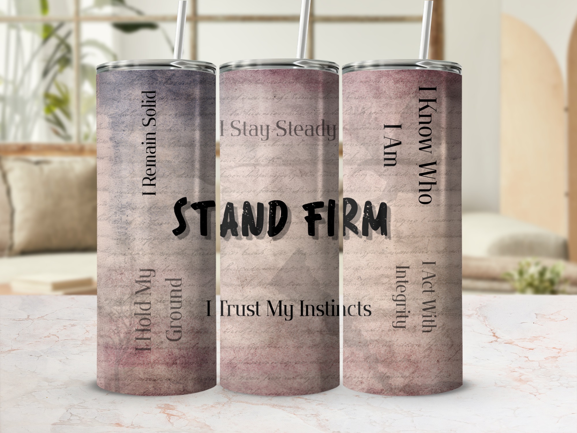 STAND FIRM Affirmation Tumbler Wrap | Faith & Strength Motivational Skinny Tumbler | 20oz Sublimation Design
