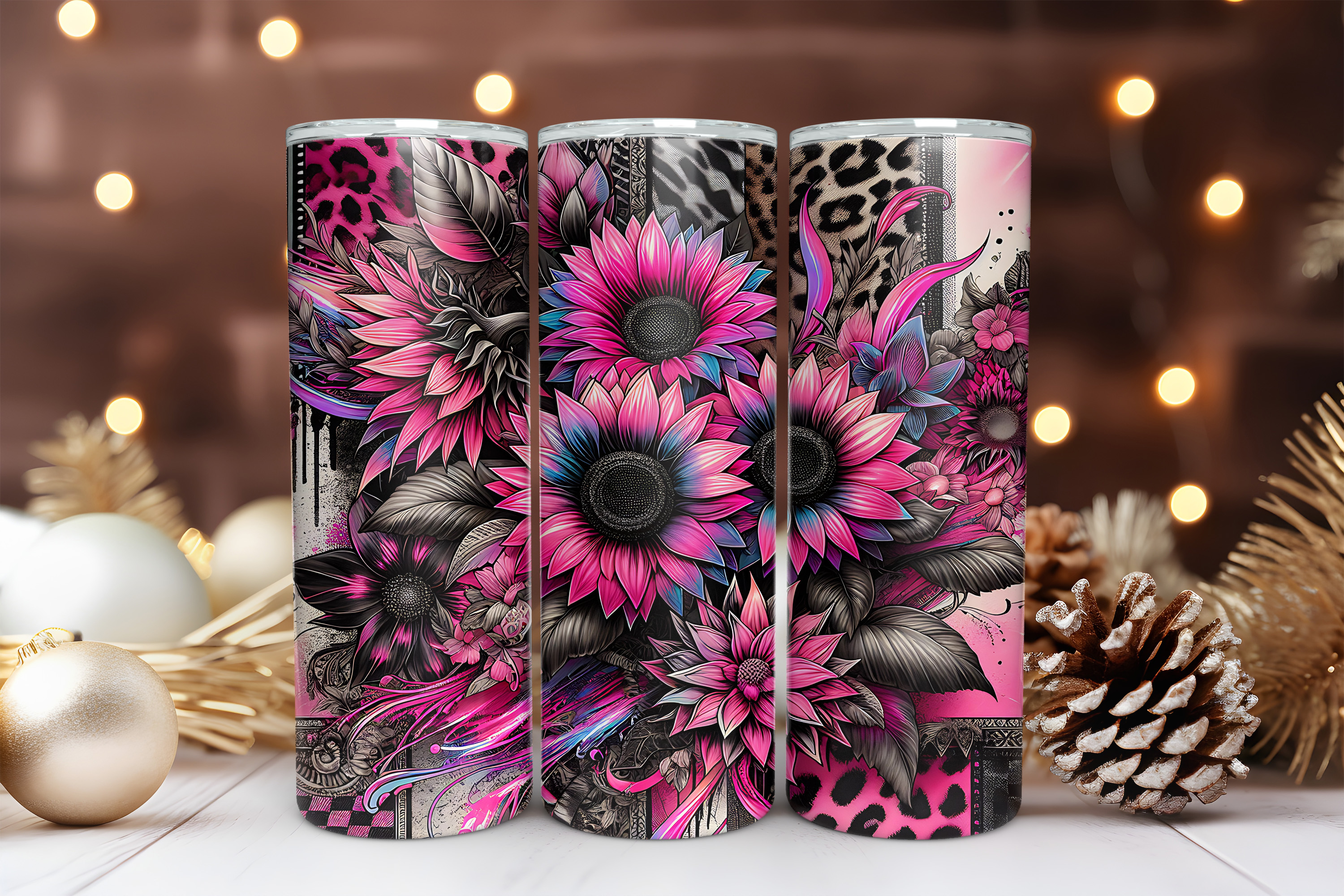 Neon Sunflowers 20 oz Skinny Tumbler Sublimation Design Digital Download PNG Instant DIGITAL ONLY Neon Sunflower 1 Tumbler Wrap