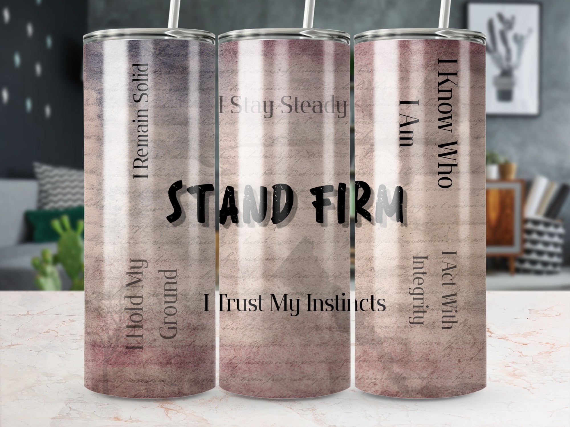 STAND FIRM Affirmation Tumbler Wrap | Faith & Strength Motivational Skinny Tumbler | 20oz Sublimation Design