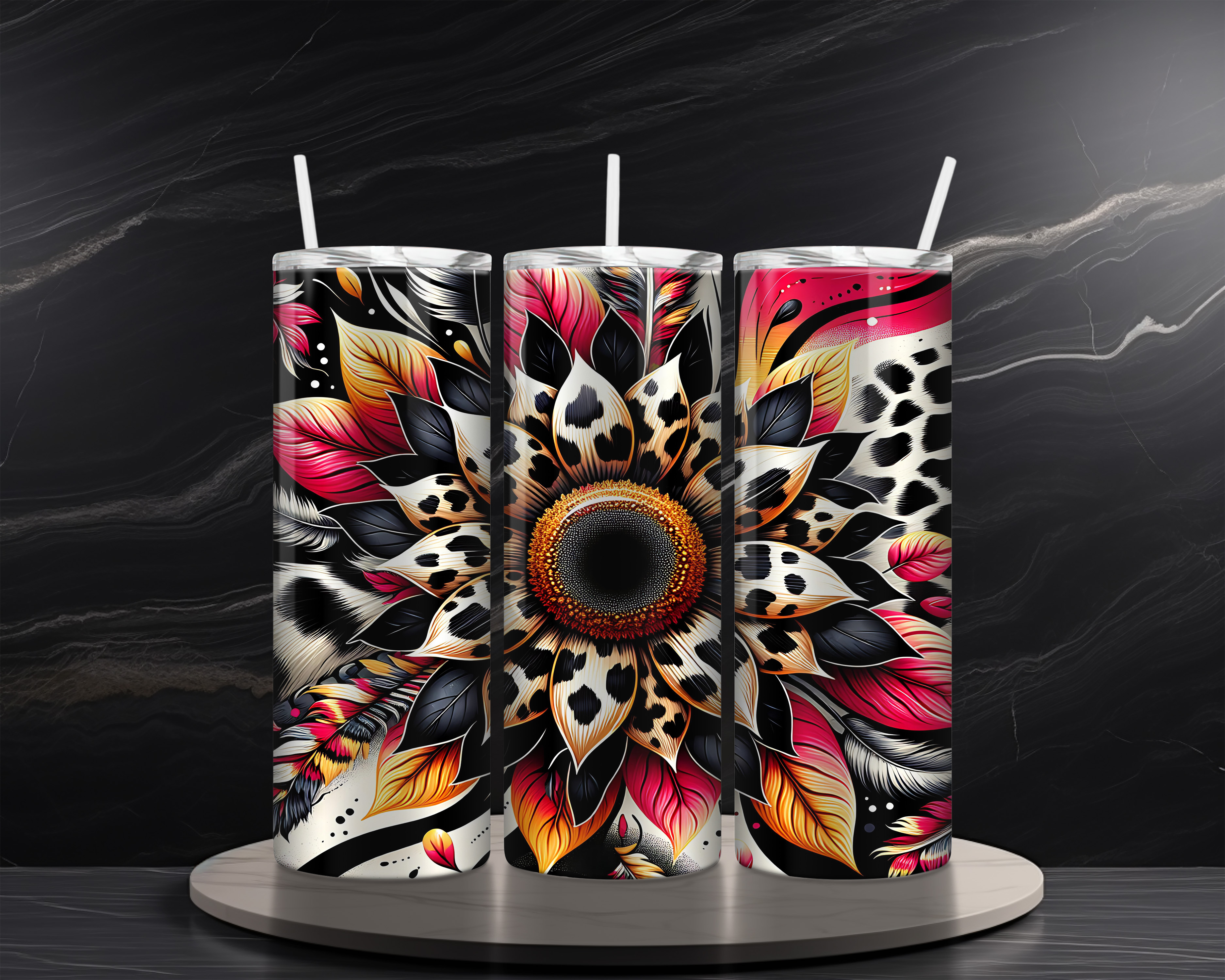 Leopard Print 20 oz Skinny Tumbler Sublimation Design Digital Download PNG Instant DIGITAL ONLY, Leopard Sunflower 1 Tumbler Wrap