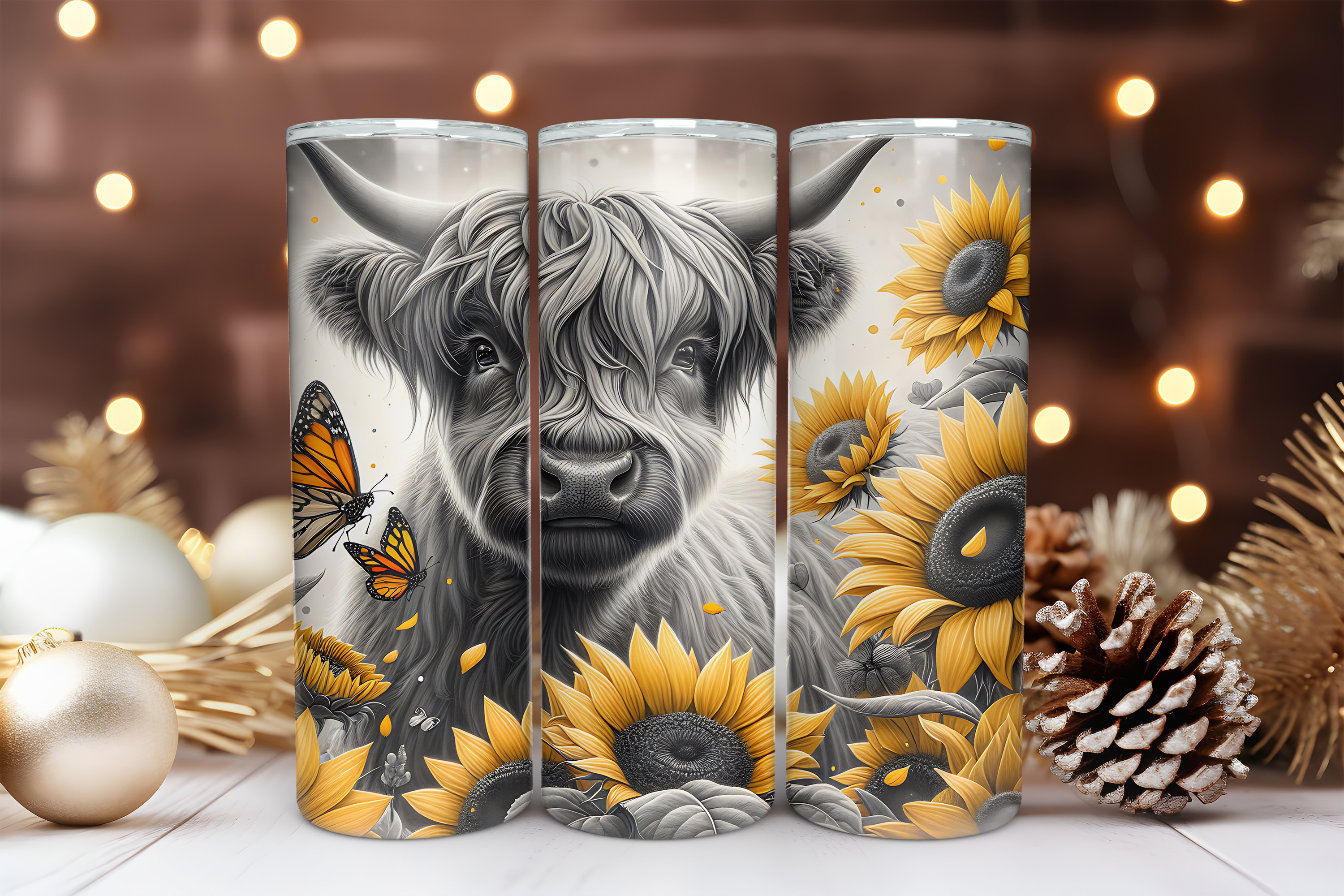 Highlander Cow 20 oz Skinny Tumbler Sublimation Design Digital Download PNG Instant DIGITAL ONLY, Tumbler Wrap