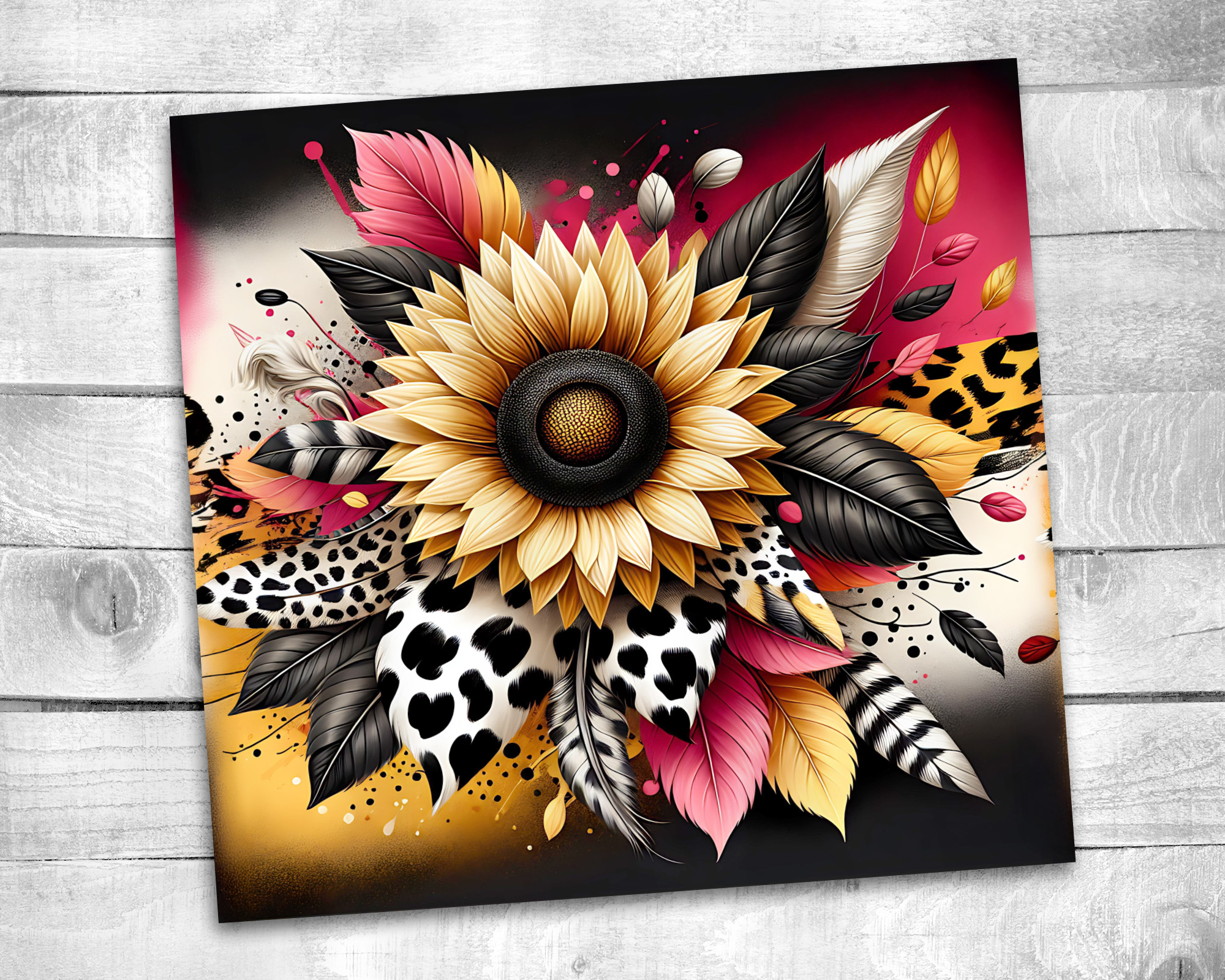 Sunflower 20 oz Skinny Tumbler Sublimation Design Digital Download PNG Instant DIGITAL ONLY  Leopard Sunflower 2 Tumbler Wrap