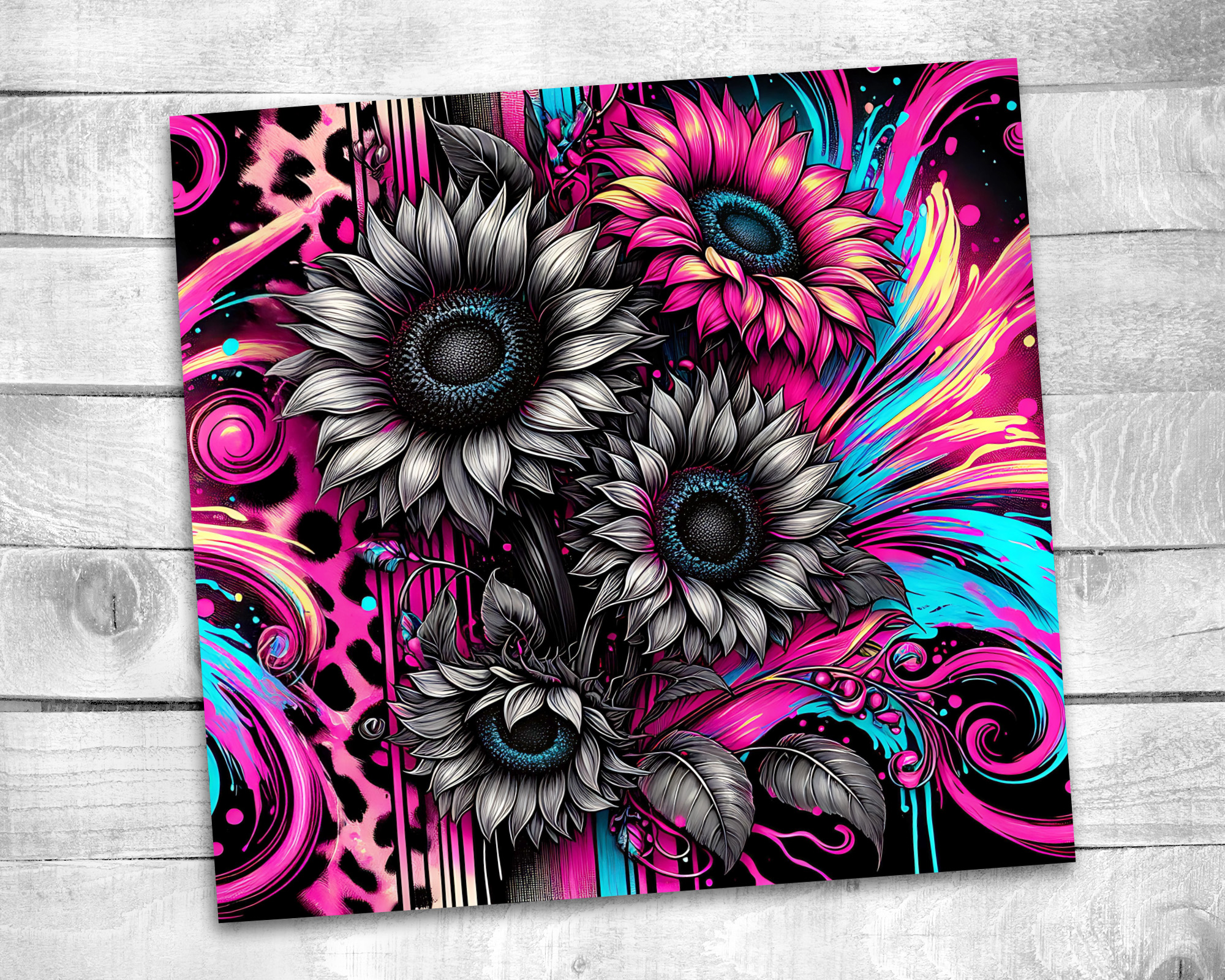 Neon Sunflower 20 oz Skinny Tumbler Sublimation Design Digital Download PNG Instant DIGITAL ONLY Neon Sunflower Splash Tumbler Wrap