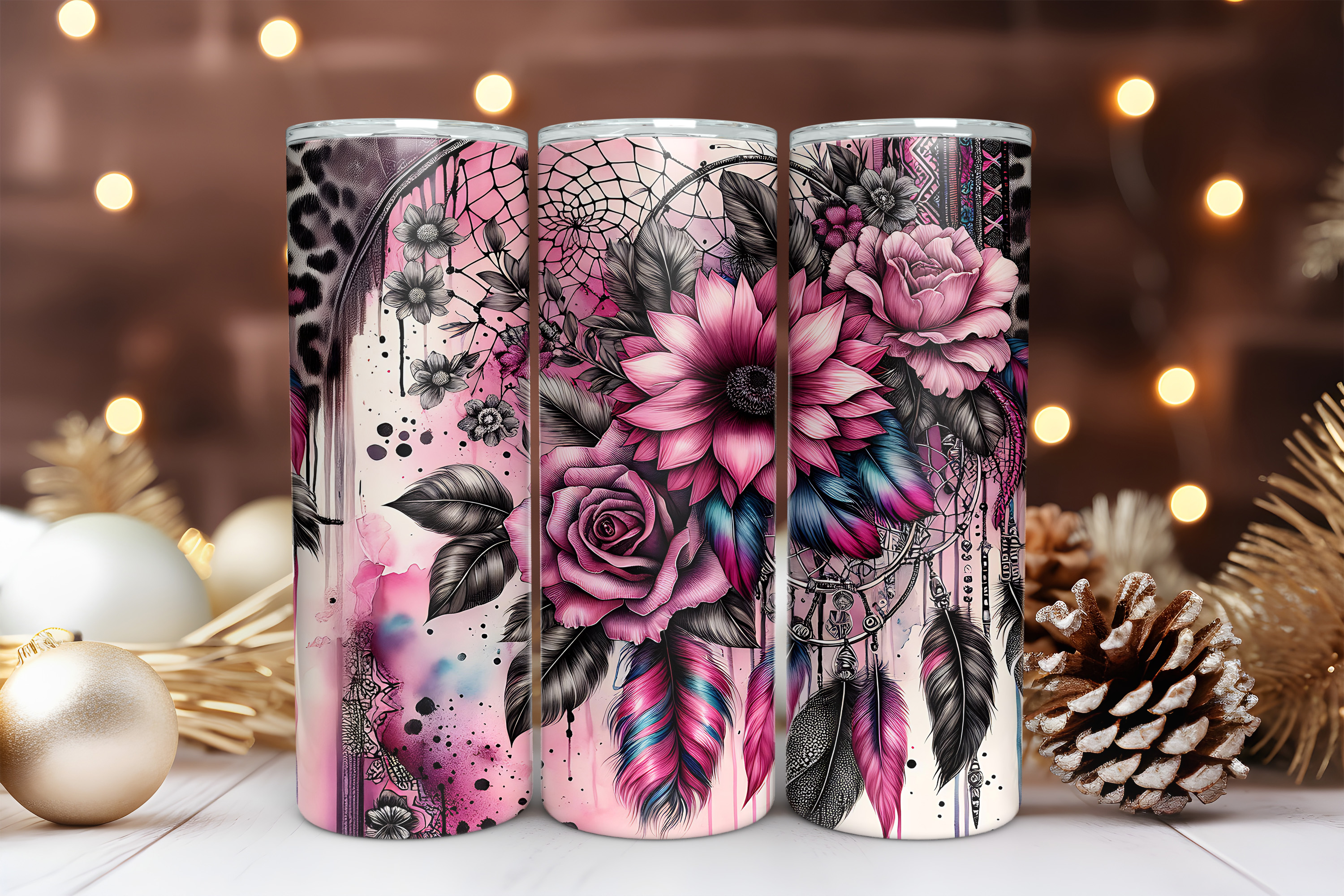 Dream Catcher 20 oz Skinny Tumbler Sublimation Design Digital Download PNG Instant DIGITAL ONLY, Floral Dreamcatcher Tumbler Wrap