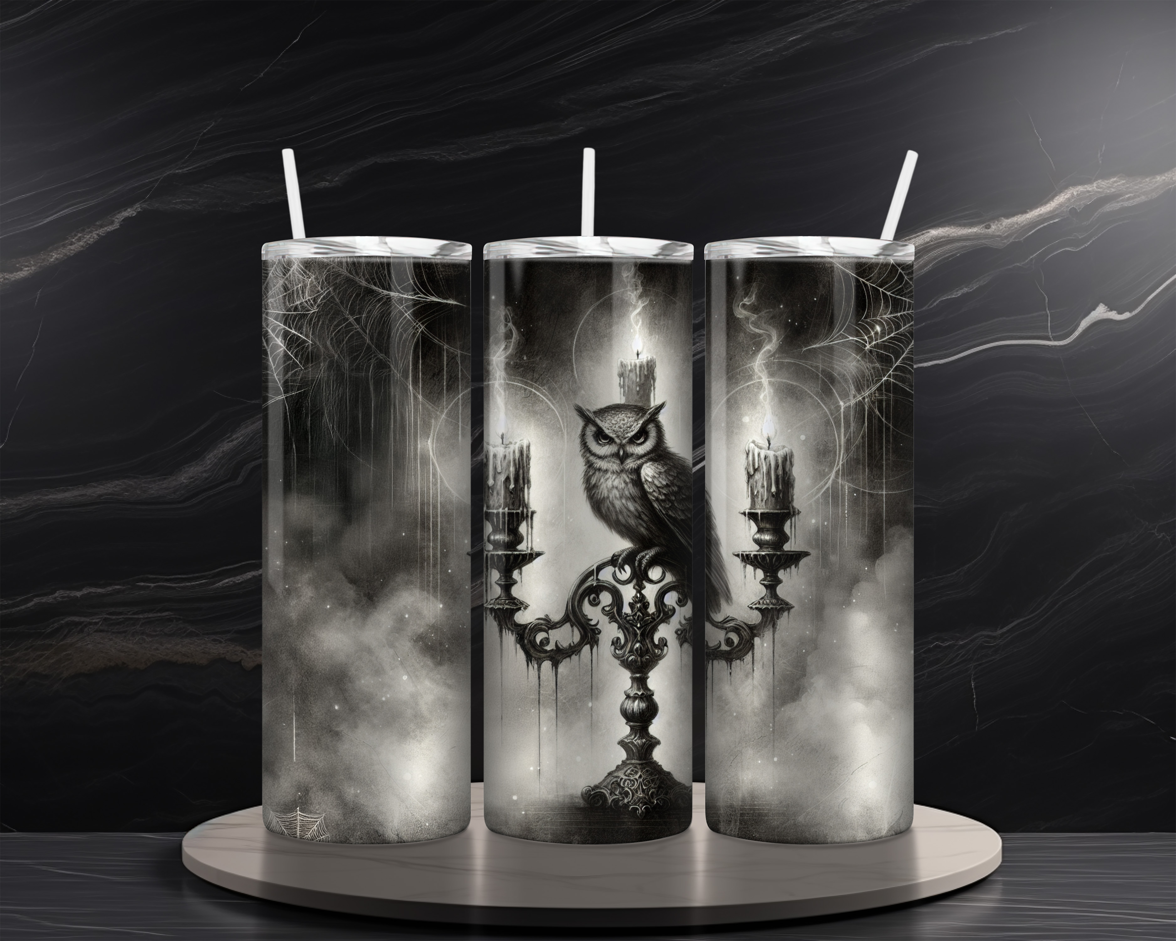 Gothic Owl 20 oz Skinny Tumbler Sublimation Design Digital Download PNG Instant DIGITAL ONLY, Dark Academia Owl Tumbler Wrap