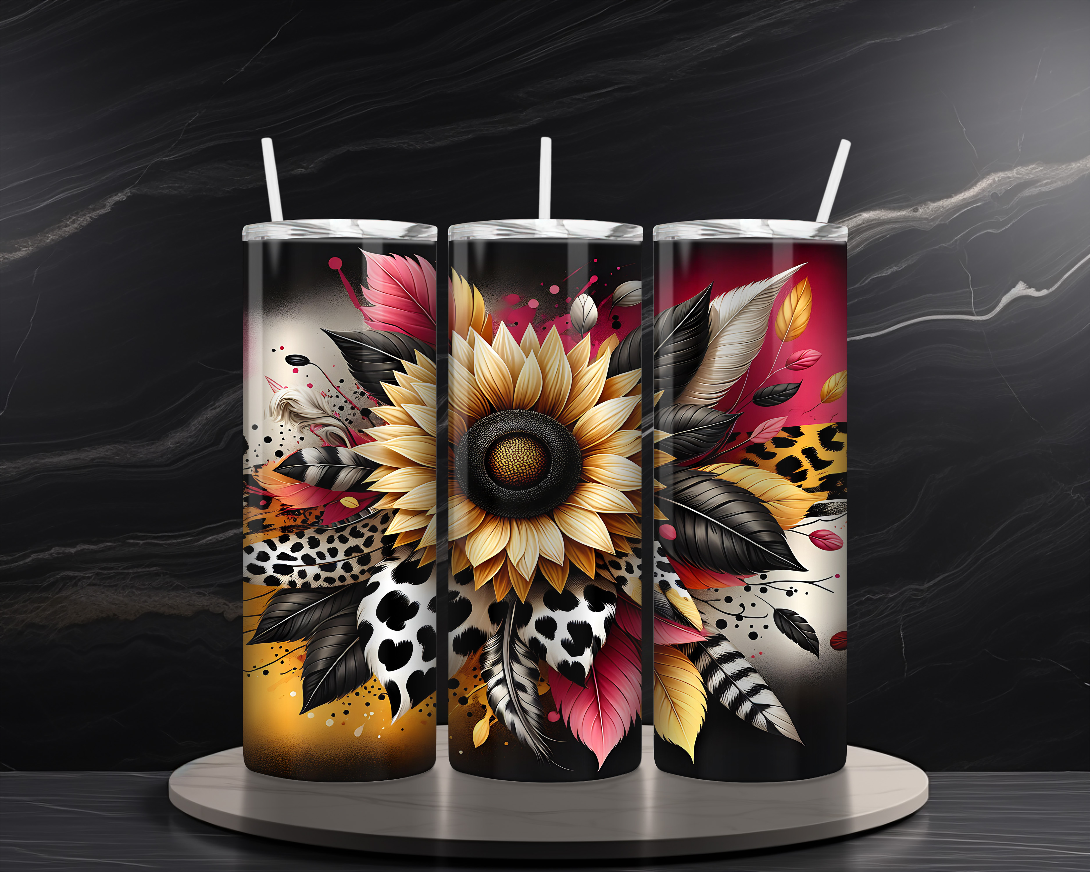 Sunflower 20 oz Skinny Tumbler Sublimation Design Digital Download PNG Instant DIGITAL ONLY  Leopard Sunflower 2 Tumbler Wrap