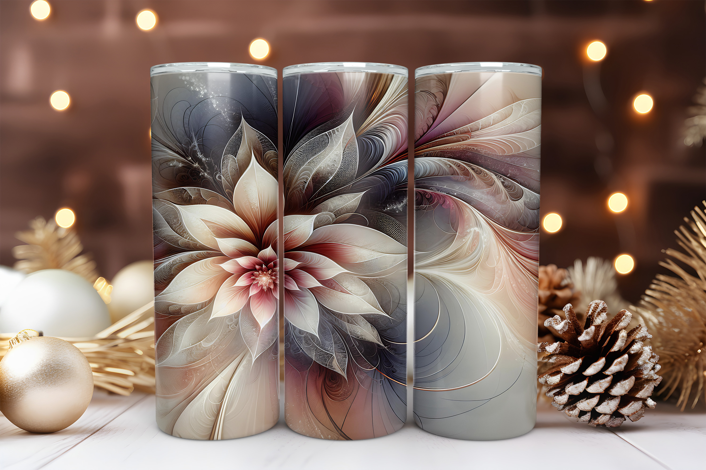 Neutral Floral 20 oz Skinny Tumbler Sublimation Design Digital Download PNG Instant DIGITAL ONLY Abstract Flower Tumbler Wrap