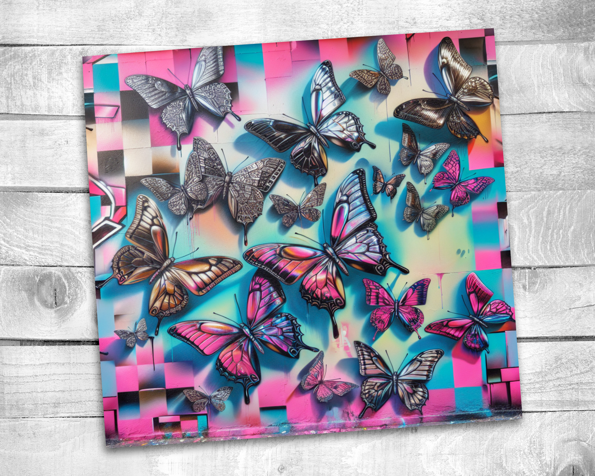 Butterfly 20 oz Skinny Tumbler Sublimation Design Digital Download PNG Instant DIGITAL ONLY, Butterfly Mural Tumbler Wrap