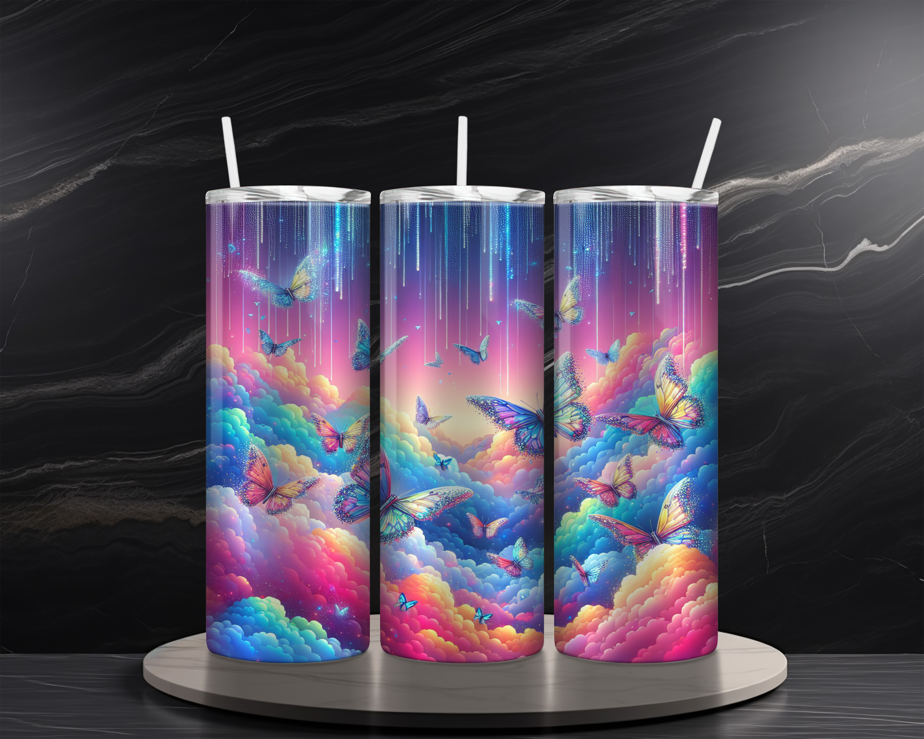 Butterfly 20 oz Skinny Tumbler Sublimation Design Digital Download PNG Instant DIGITAL ONLY, Butterfly Clouds Tumbler Wrap