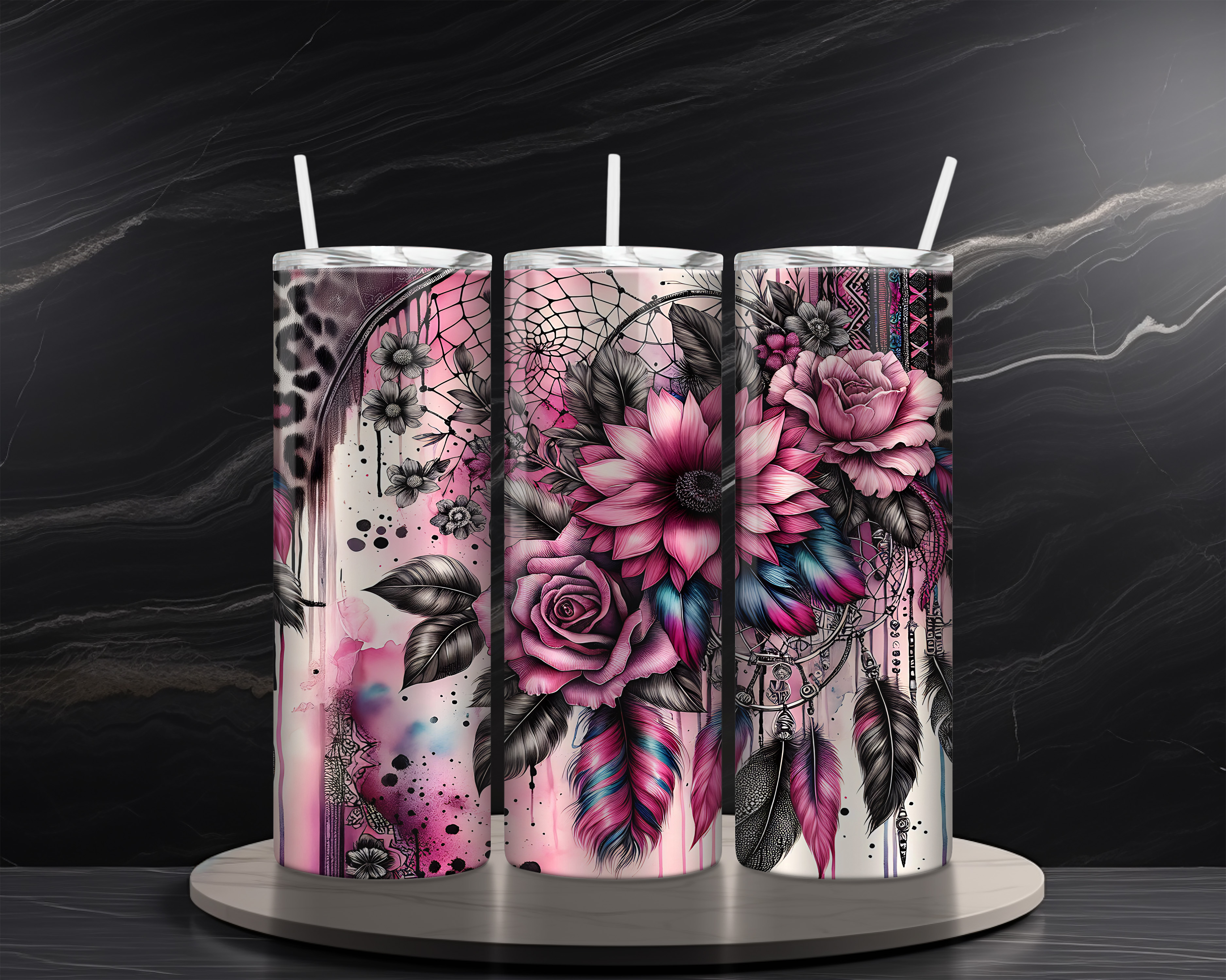 Dream Catcher 20 oz Skinny Tumbler Sublimation Design Digital Download PNG Instant DIGITAL ONLY, Floral Dreamcatcher Tumbler Wrap