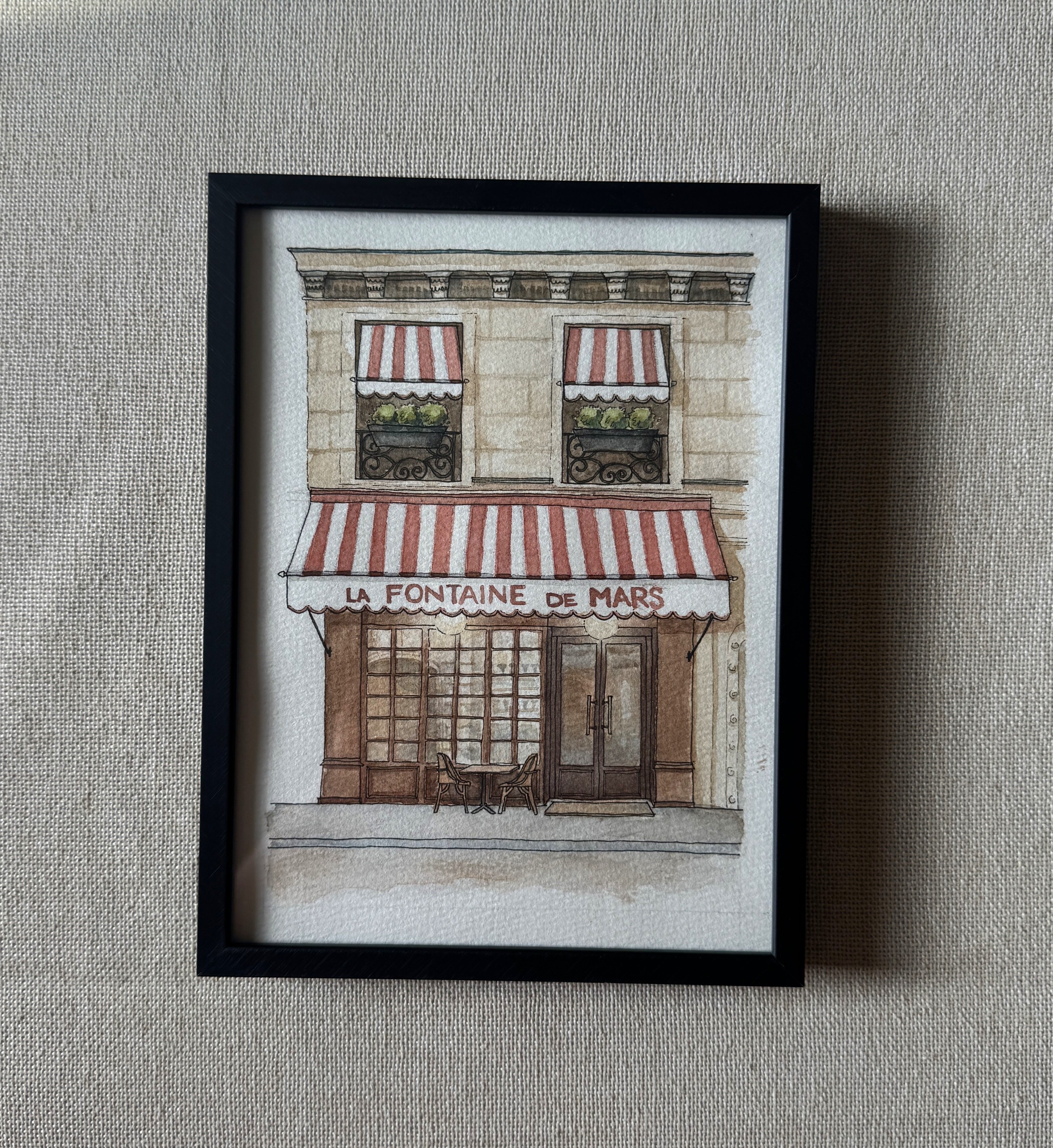 Paris La Fontaine De Mars Café - 6x8 Original Art