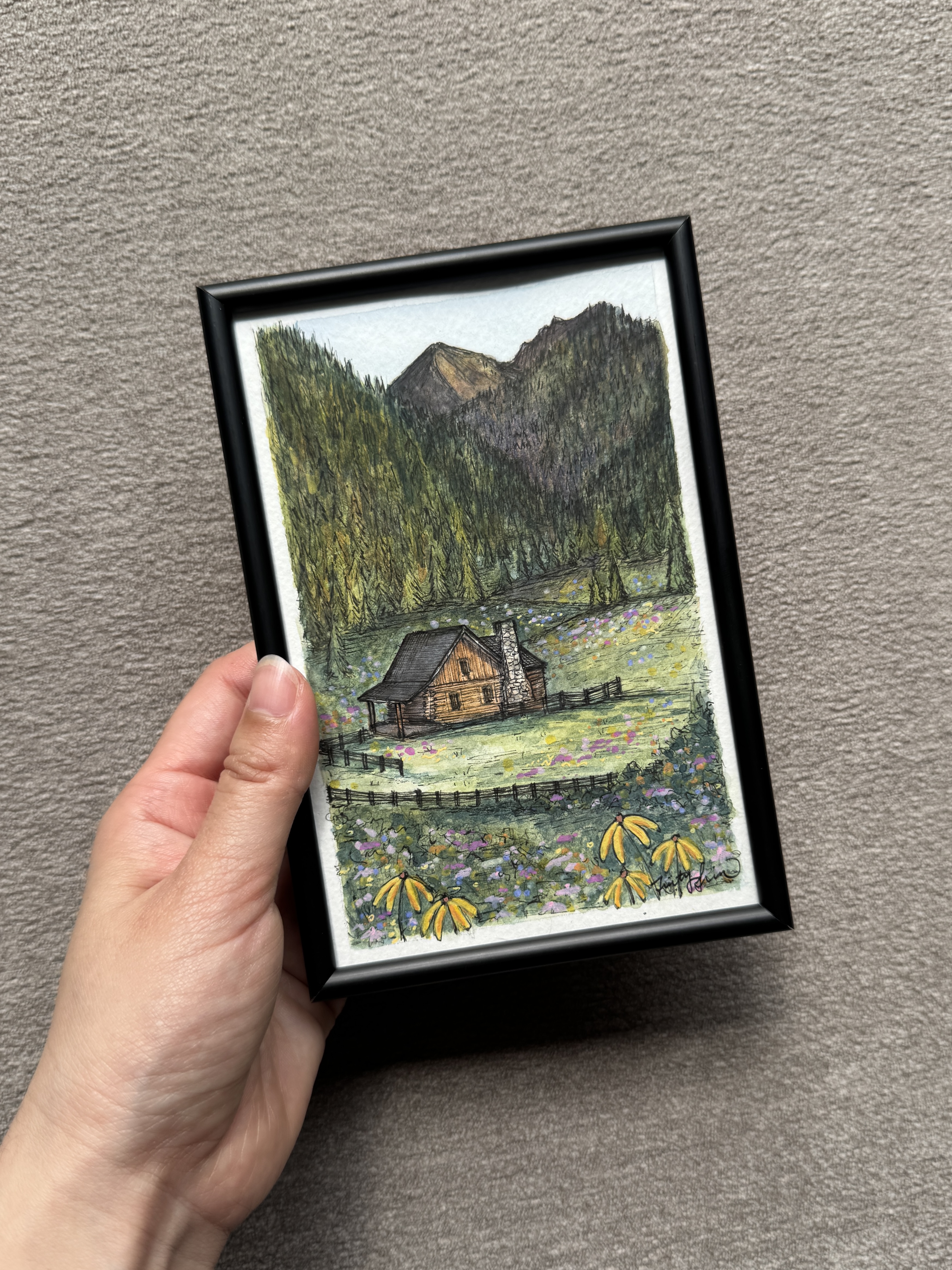 Cabin in The Mountains - 4x6 Original