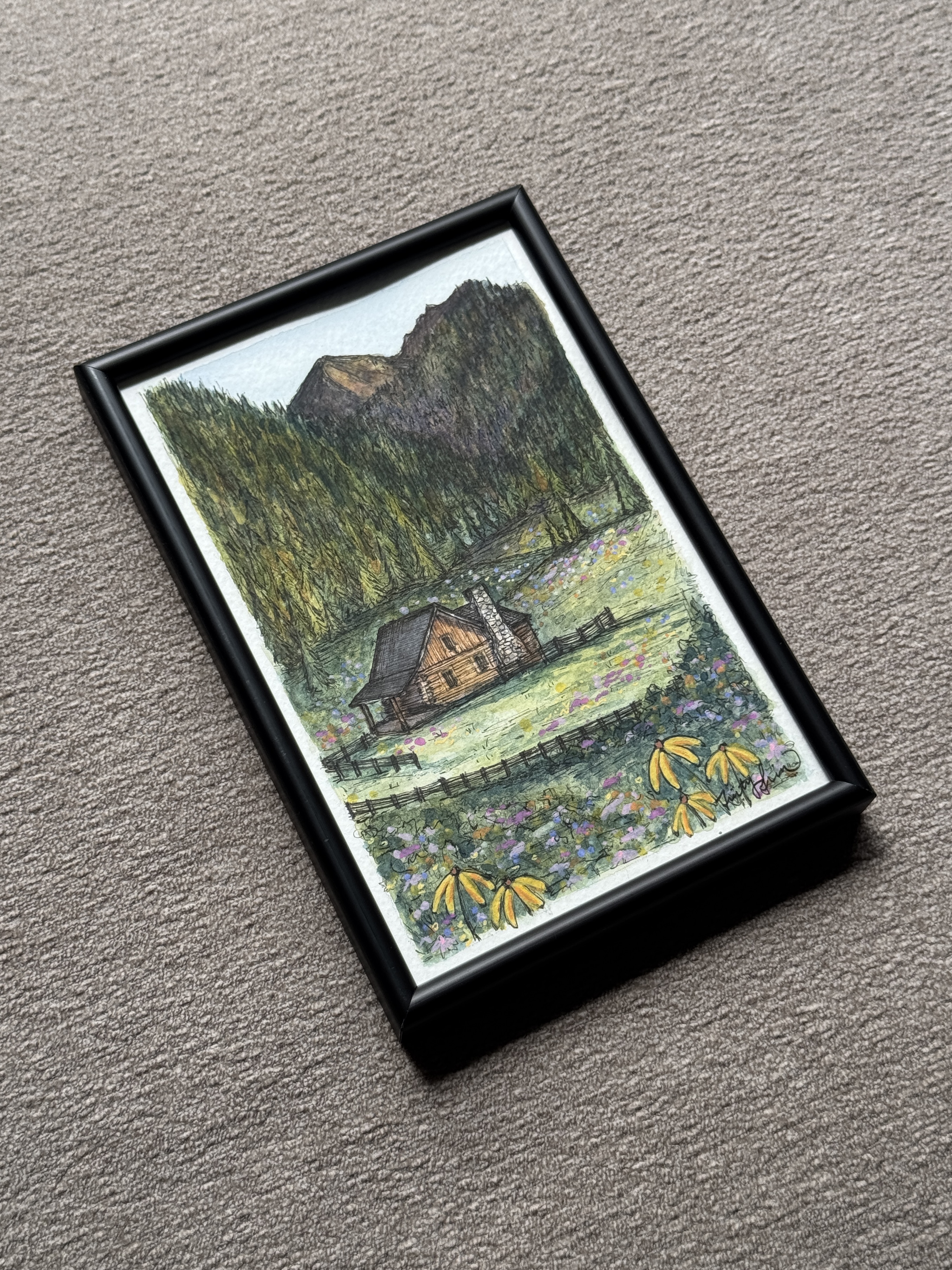 Cabin in The Mountains - 4x6 Original