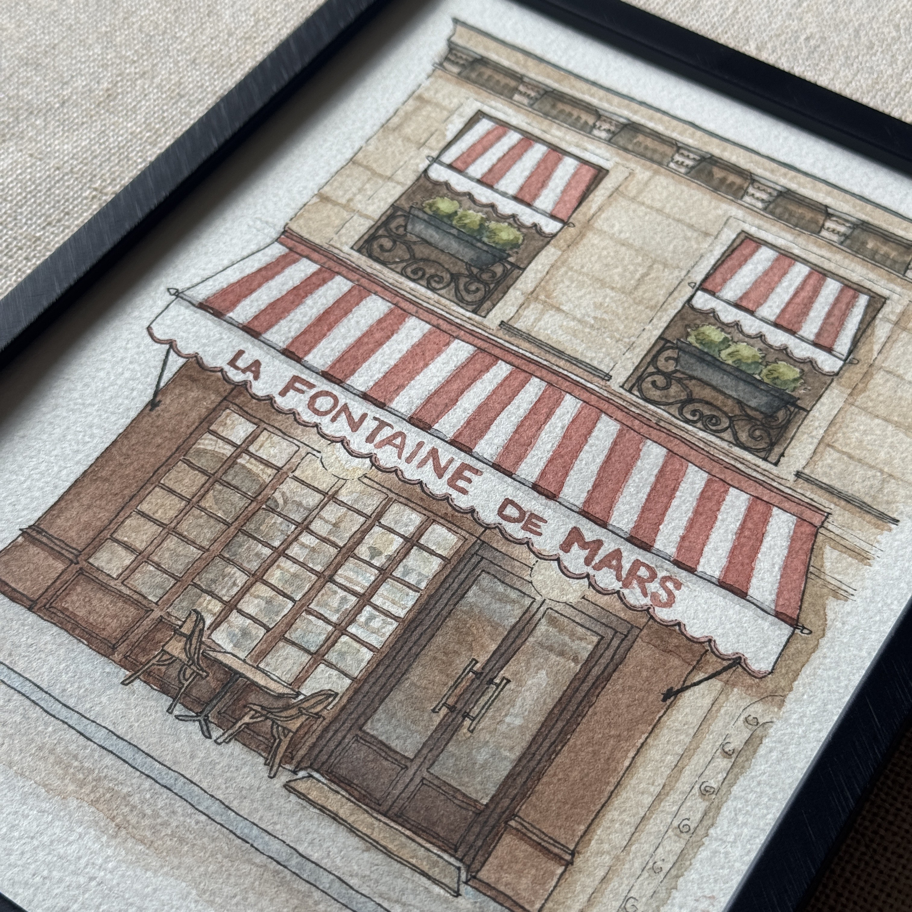 Paris La Fontaine De Mars Café - 6x8 Original Art