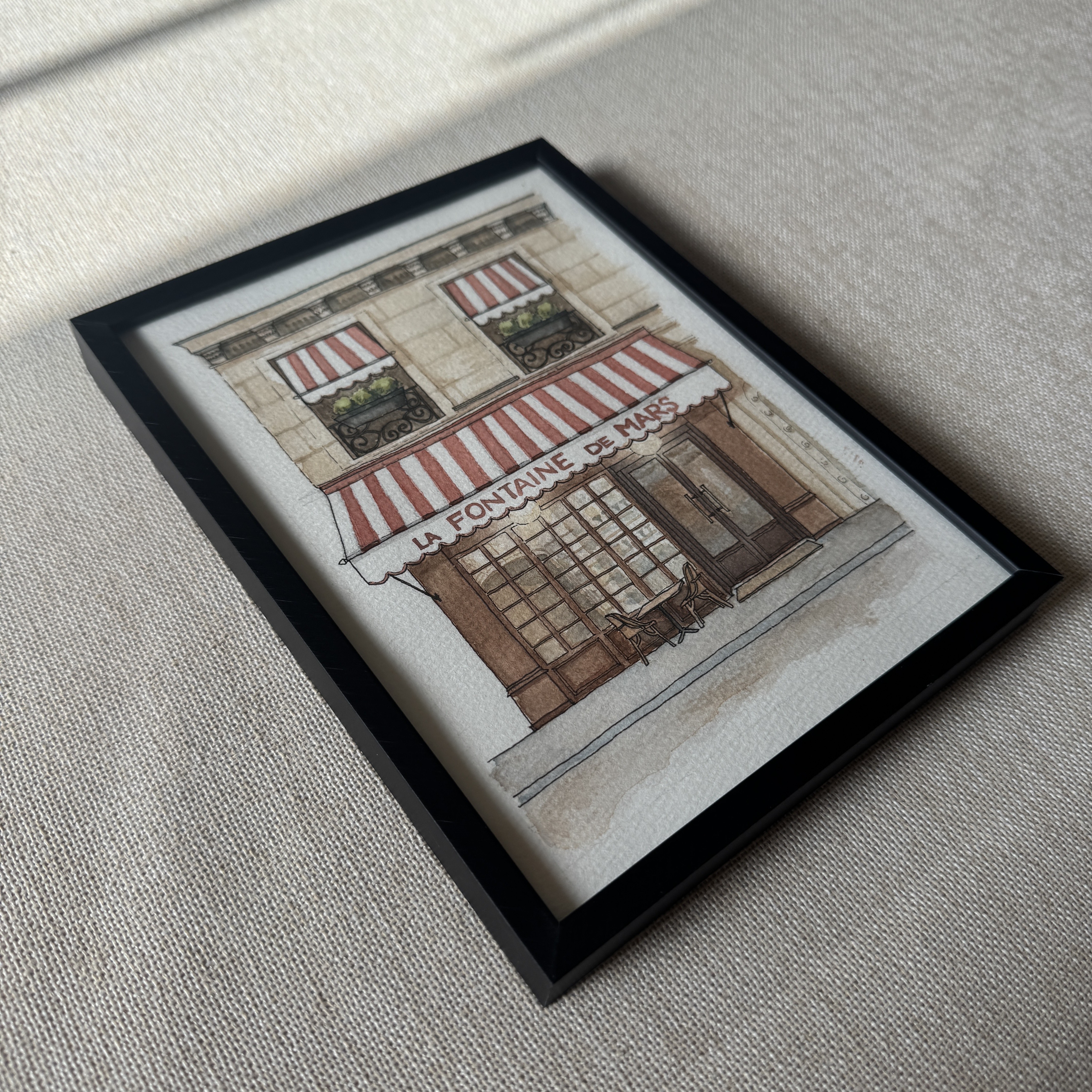 Paris La Fontaine De Mars Café - 6x8 Original Art